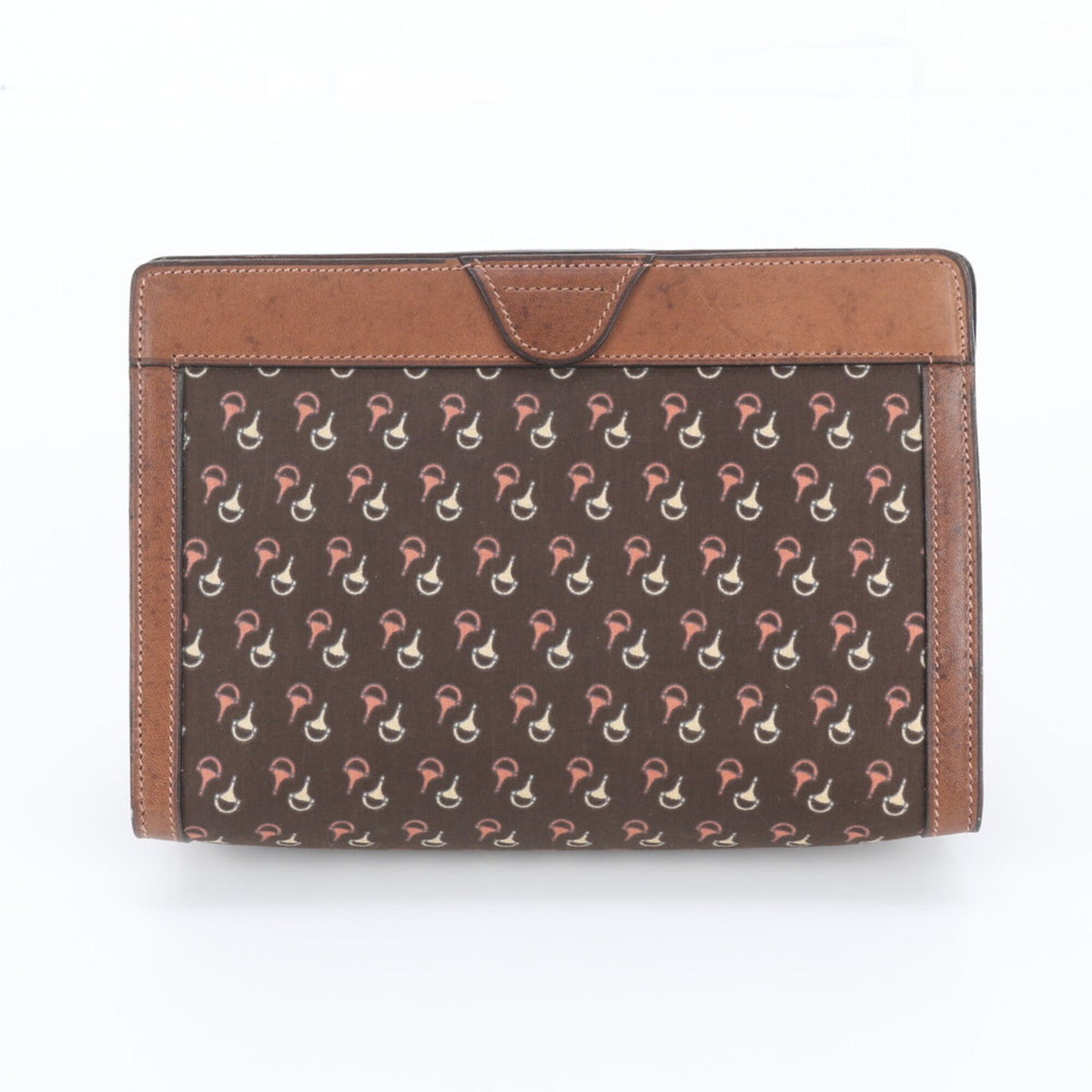 Gucci Black Brown Leather Canvas Clutch Bag Handbag Pouch Tote Bag (Pre-Owned)