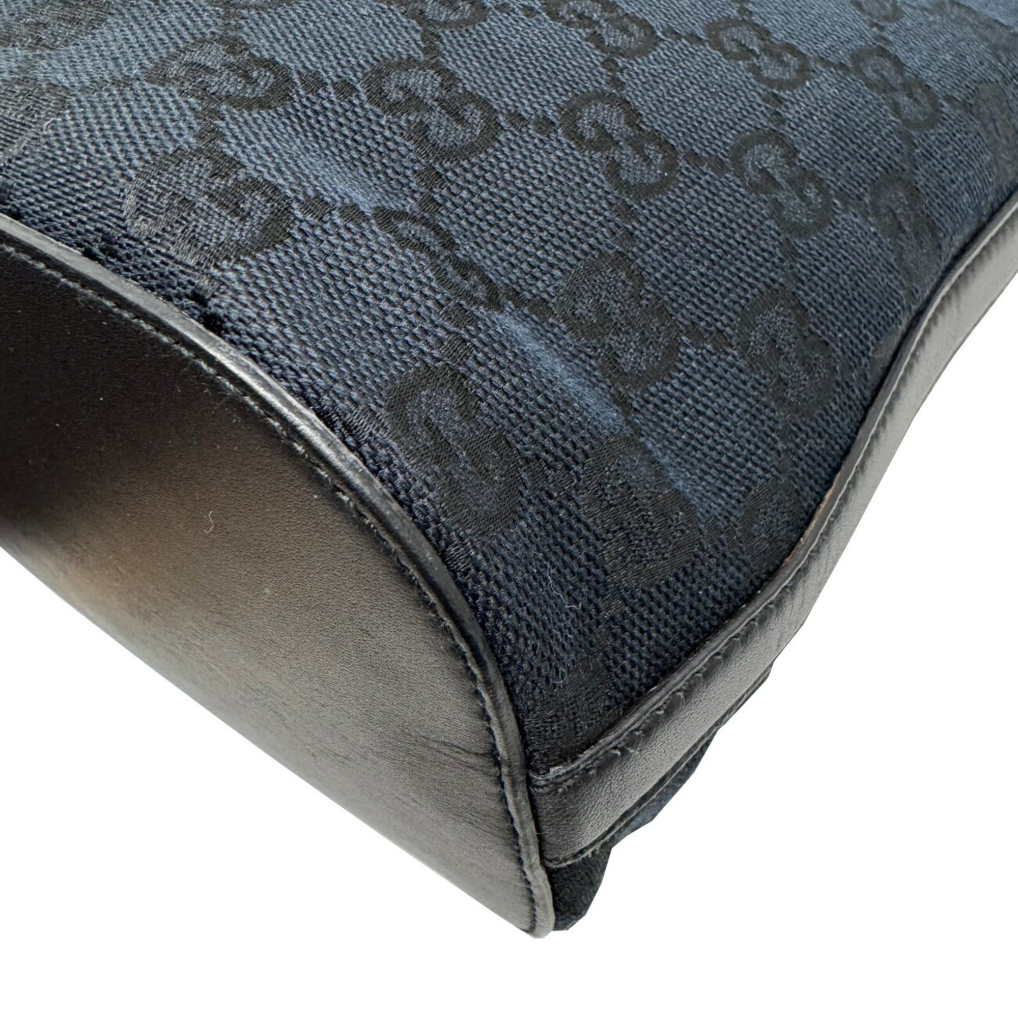 Gucci Black Gg Canvas Leather Shoulder Bag (Pre-Owned)