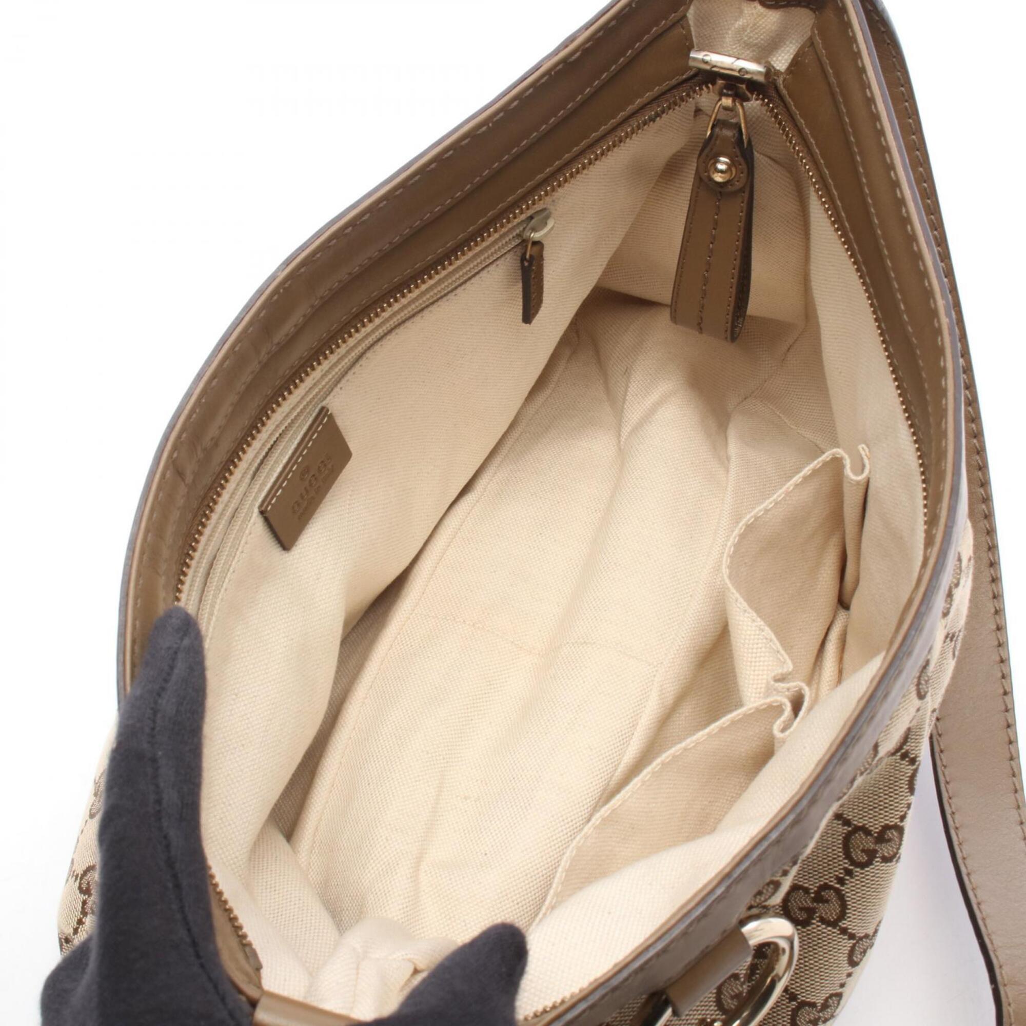 Gucci Beige Brown Canvas Leather Handbag Shoulder Bag (Pre-Owned)