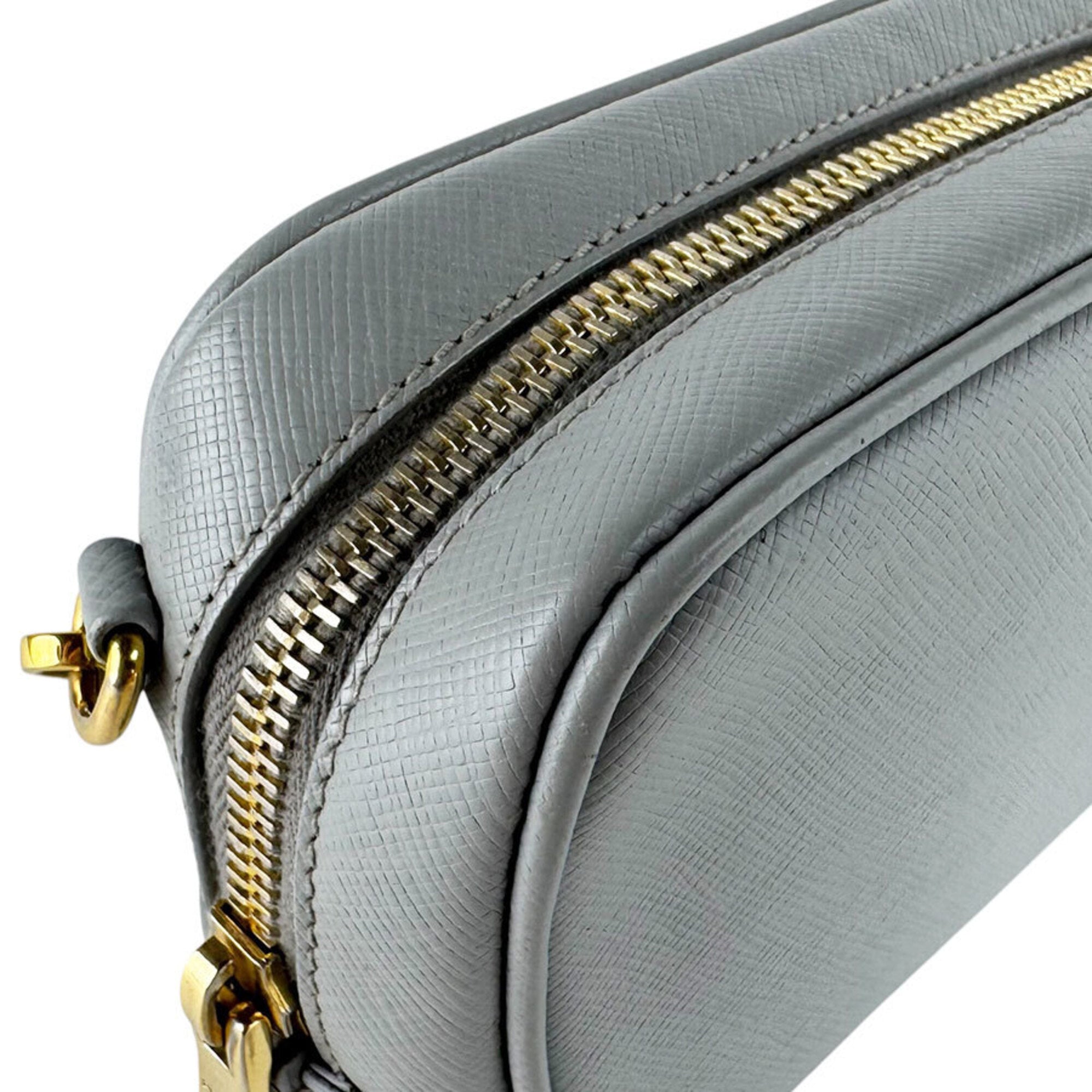 Prada Gray Leather Shoulder Bag (Pre-Owned)