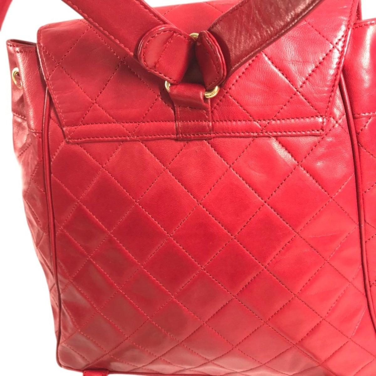 Chanel Gold Red Color Canvas Backpack (Pre-Owned)