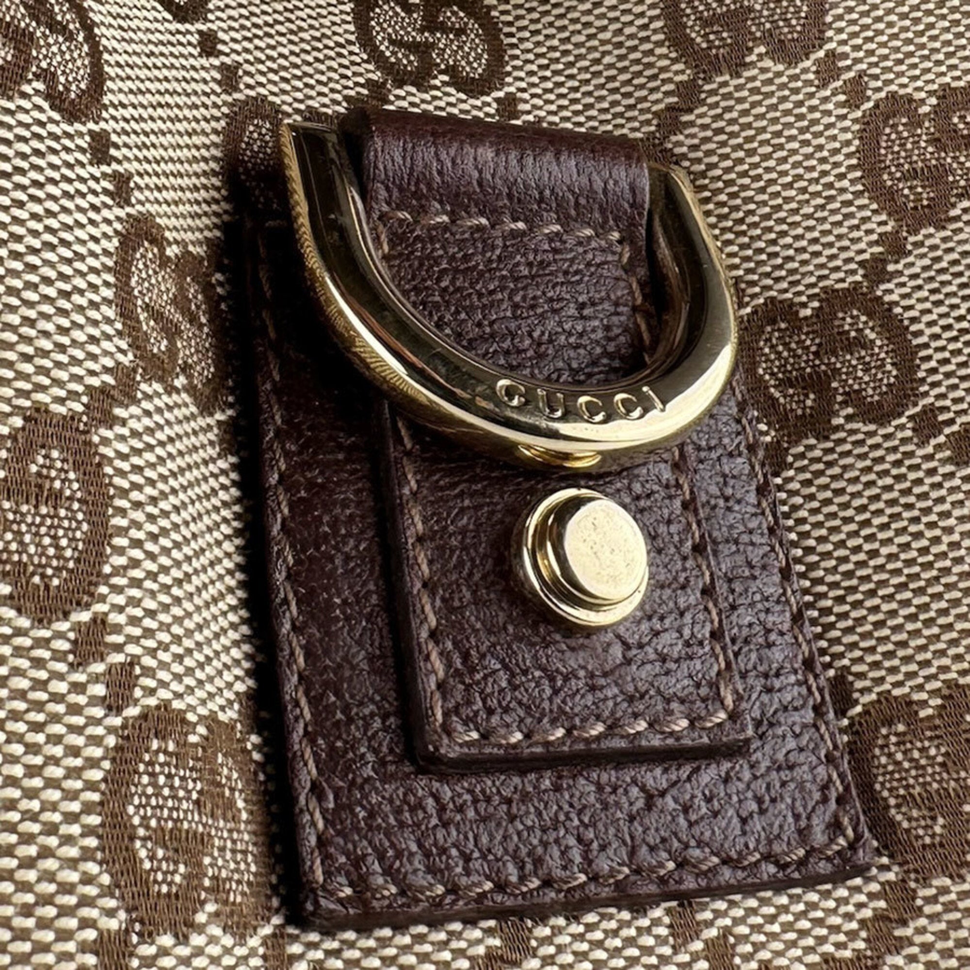Gucci Brown Brown Gg Gg Canvas Leather Handbag (Pre-Owned)