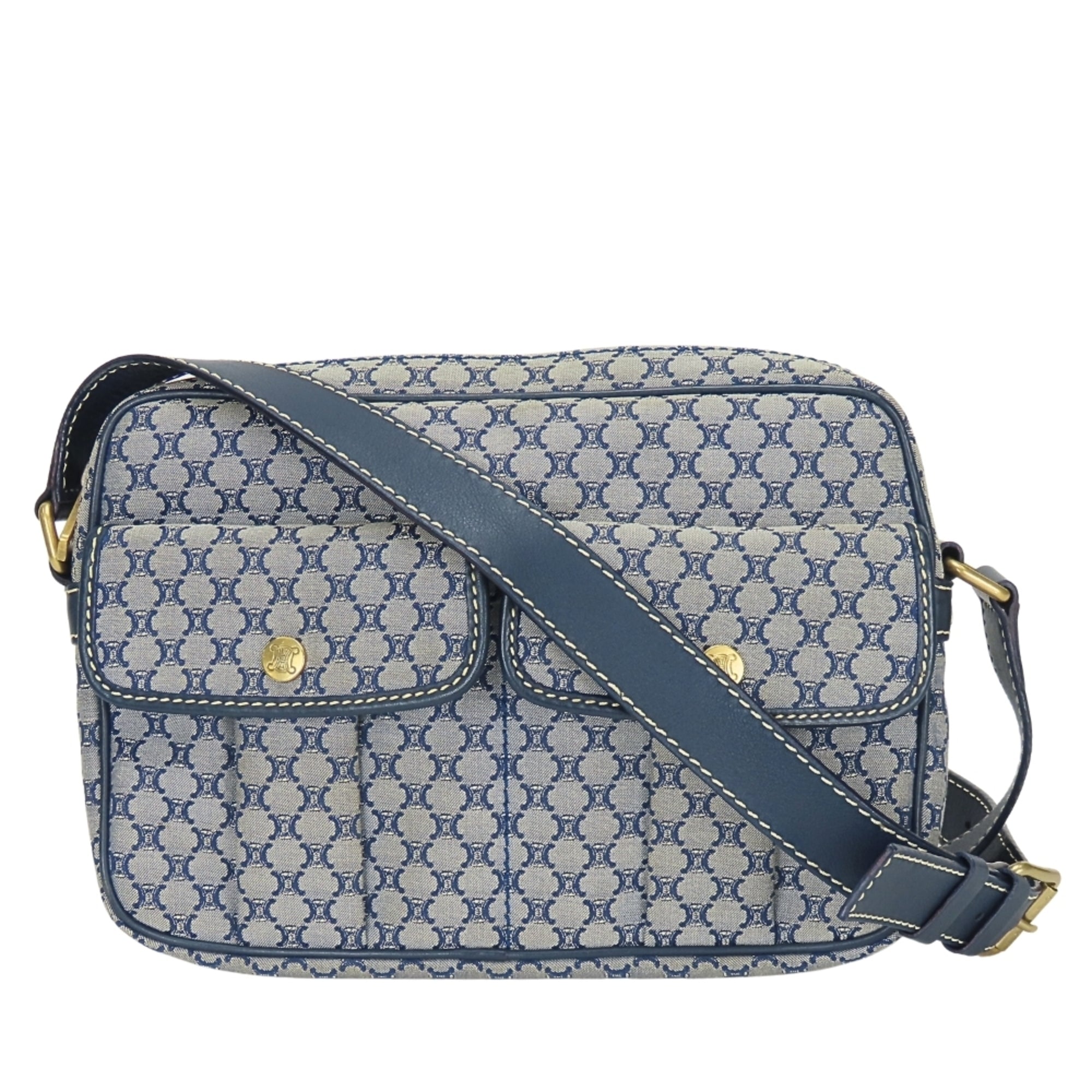 Celine Macadam Navy Canvas Leather Shoulder Bag (Pre-Owned)