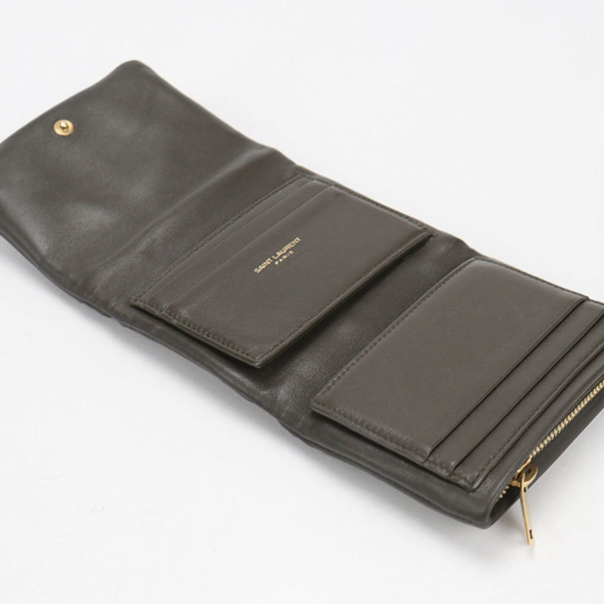 Saint Laurent Gray Leather Wallet (Tri-Fold) (Pre-Owned)
