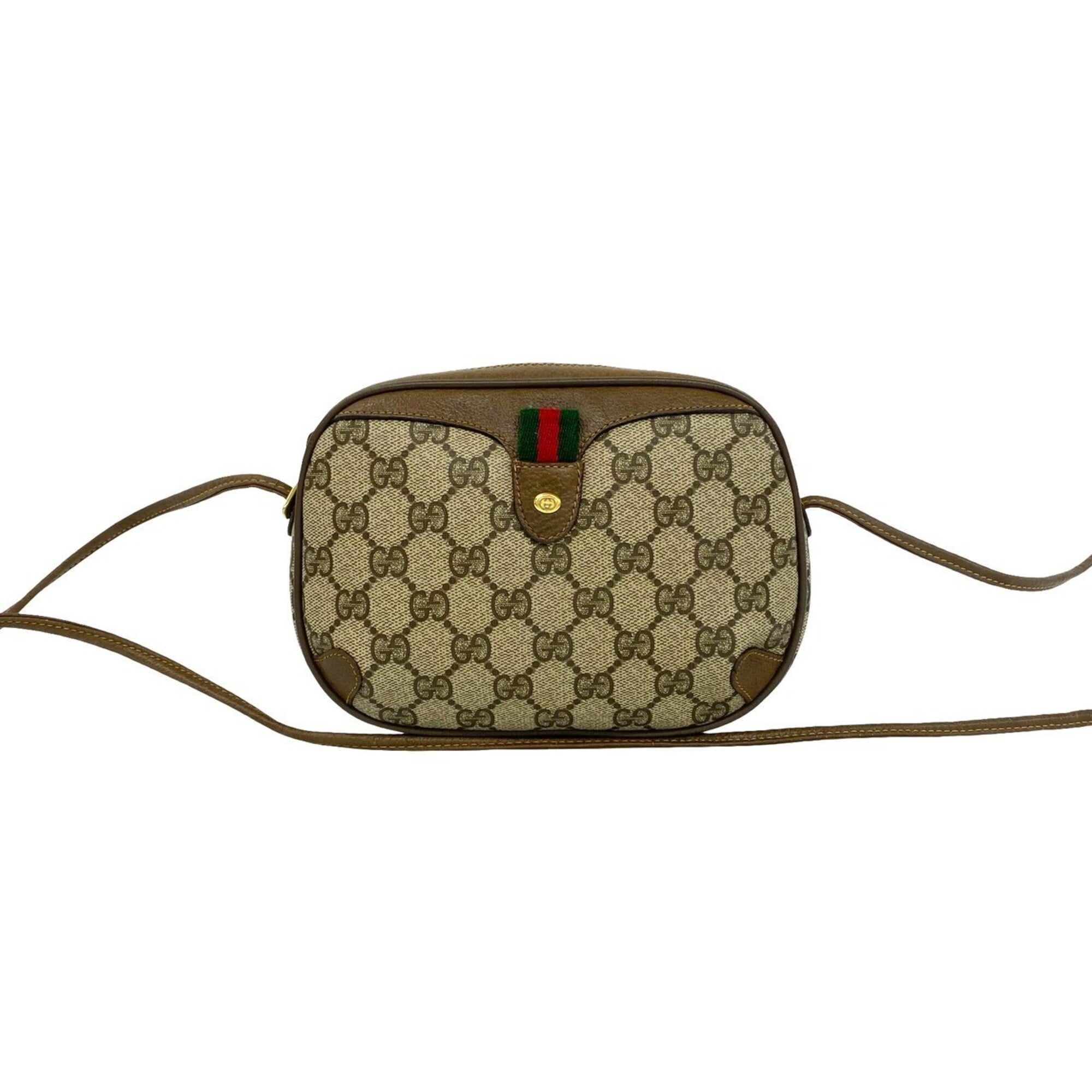 Gucci Brown Green Red Color Leather Pvc Pochette Shoulder Bag (Pre-Owned)