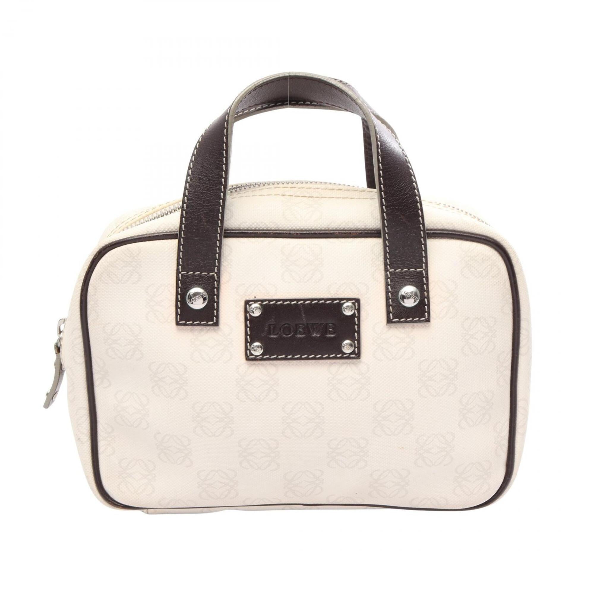 Loewe Brown White Coated Canvas Leather Handbag (Pre-Owned)