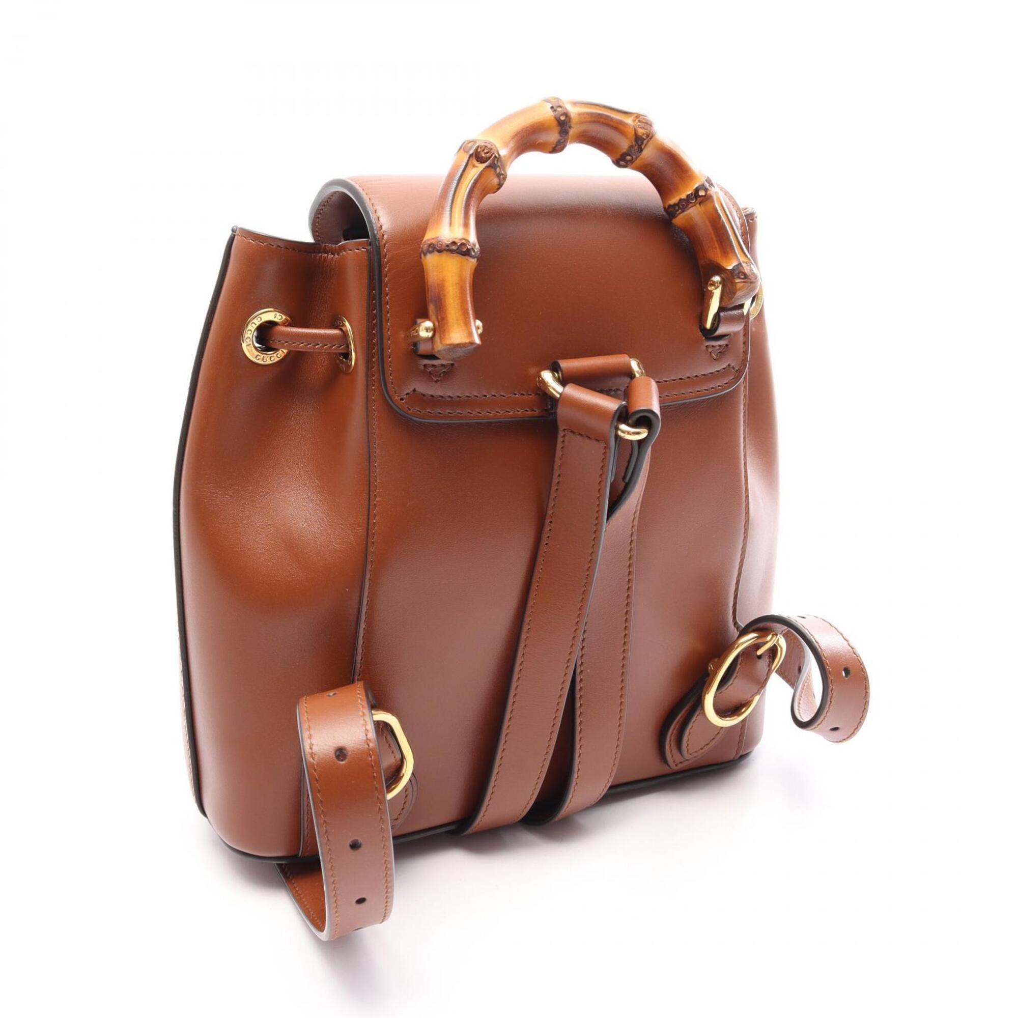 Gucci Brown Leather Backpack Handbag (Pre-Owned)