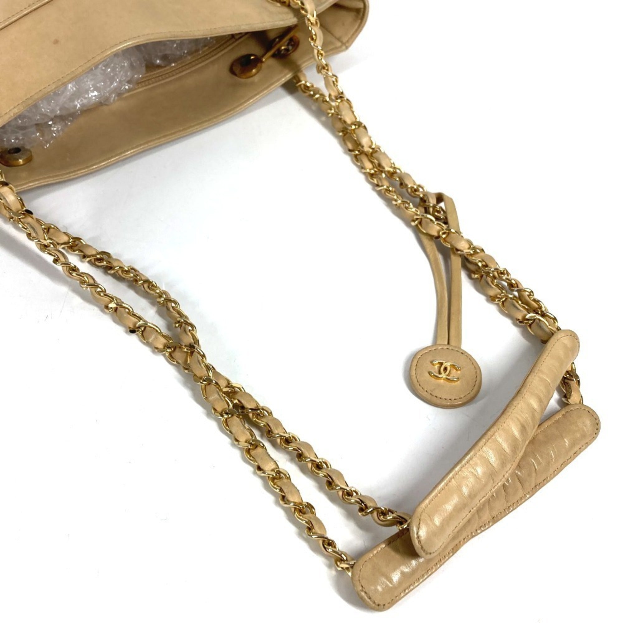 Chanel Beige Leather Shoulder Bag Tote Bag (Pre-Owned)