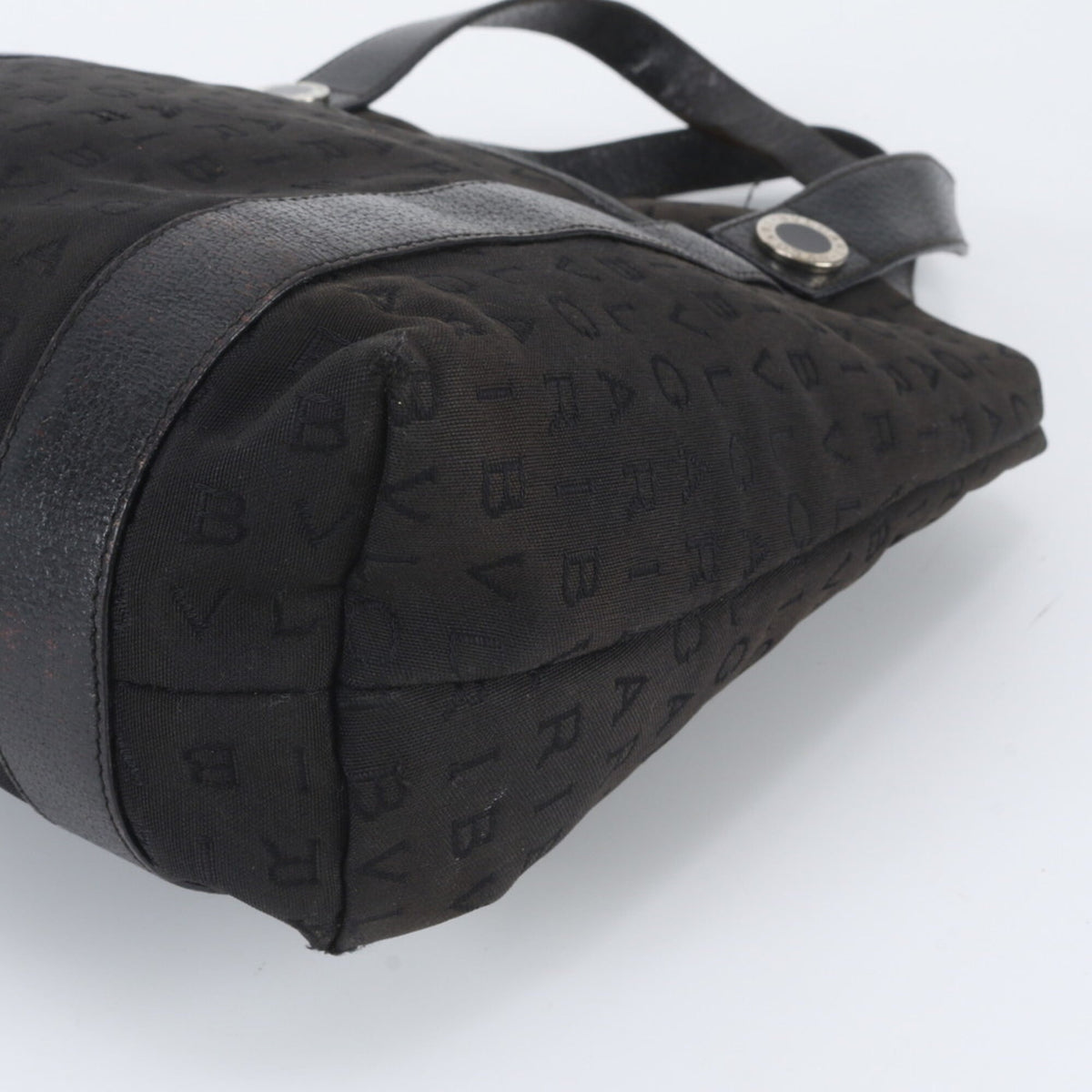 Bvlgari Black Leather Canvas Handbag Shoulder Bag Tote Bag (Pre-Owned)