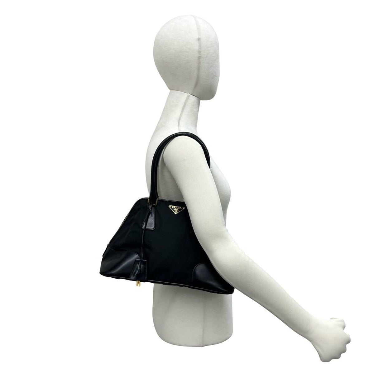 Prada Black Nylon Leather Handbag Shoulder Bag (Pre-Owned)