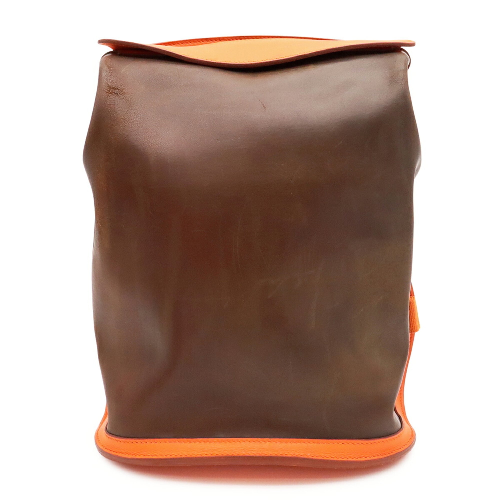 Hermes Amazonia Brown Dark Brown Orange Yellow Amazonia Leather Backpack (Pre-Owned)