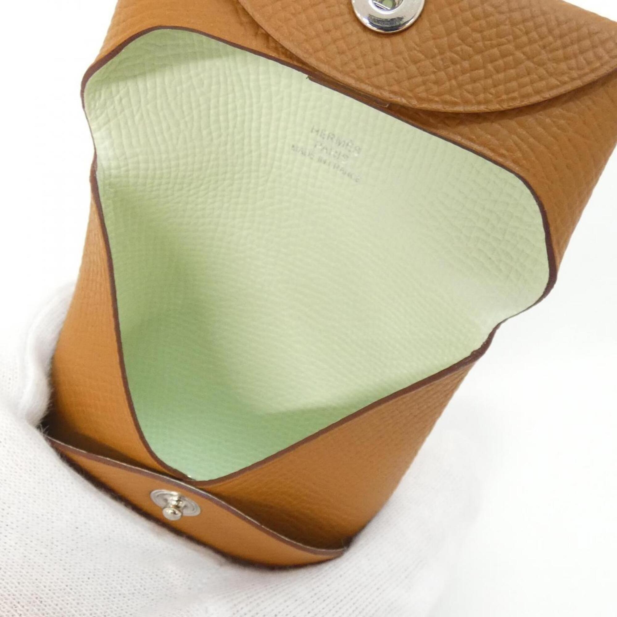 Hermes Brown Gold Brown Epsom Leather Coin Purse/Coin Case (Pre-Owned)
