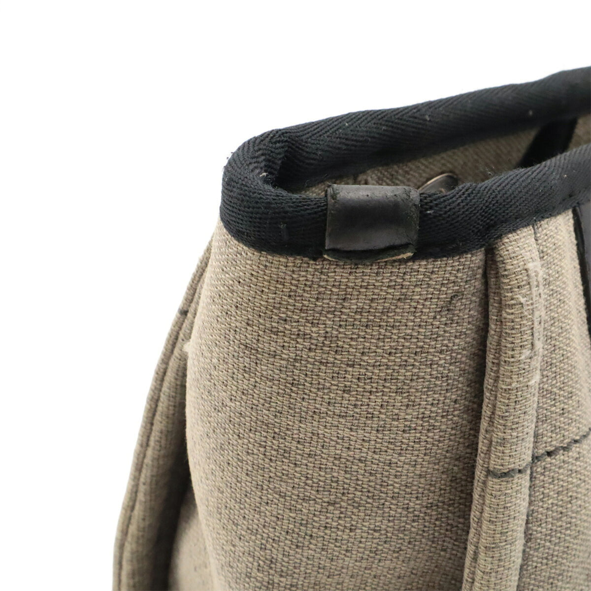 Chanel Black Gray Canvas Leather Shoulder Bag Tote Bag (Pre-Owned)