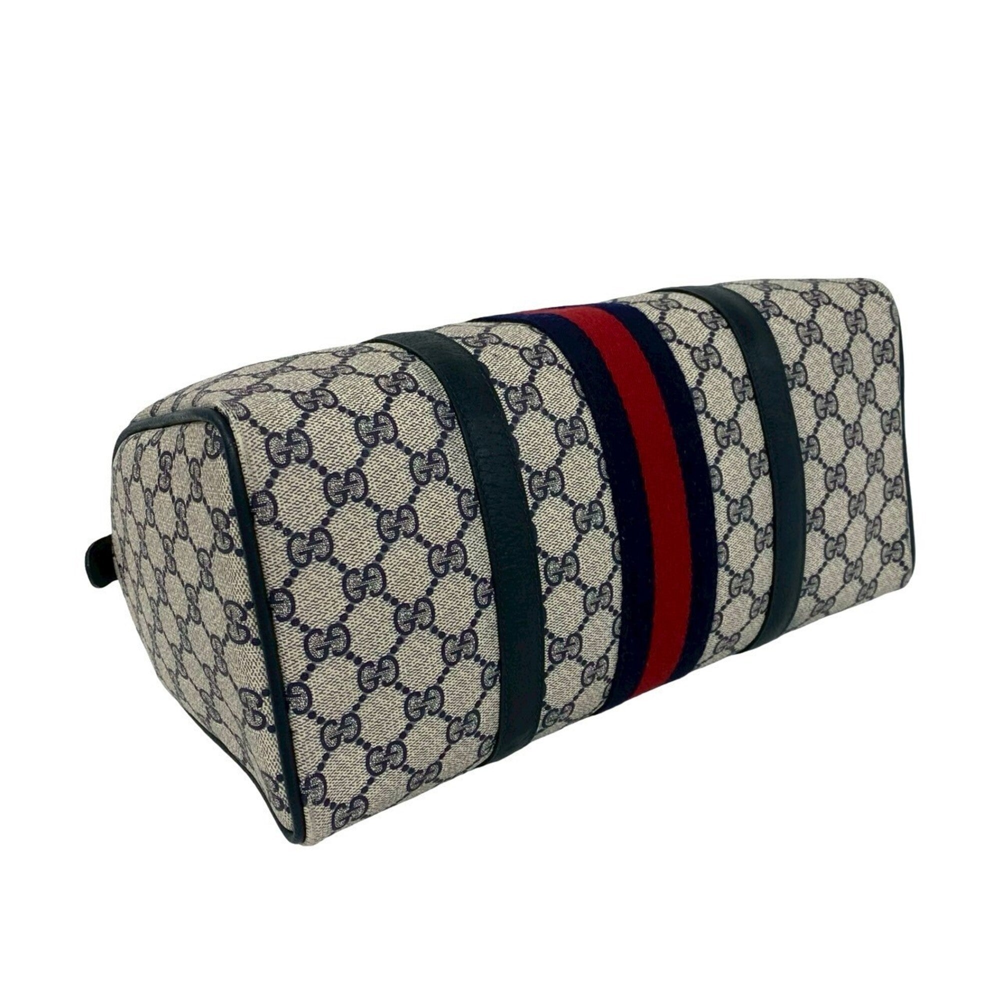 Gucci Navy Red Color Leather Pvc Boston Bag Handbag (Pre-Owned)