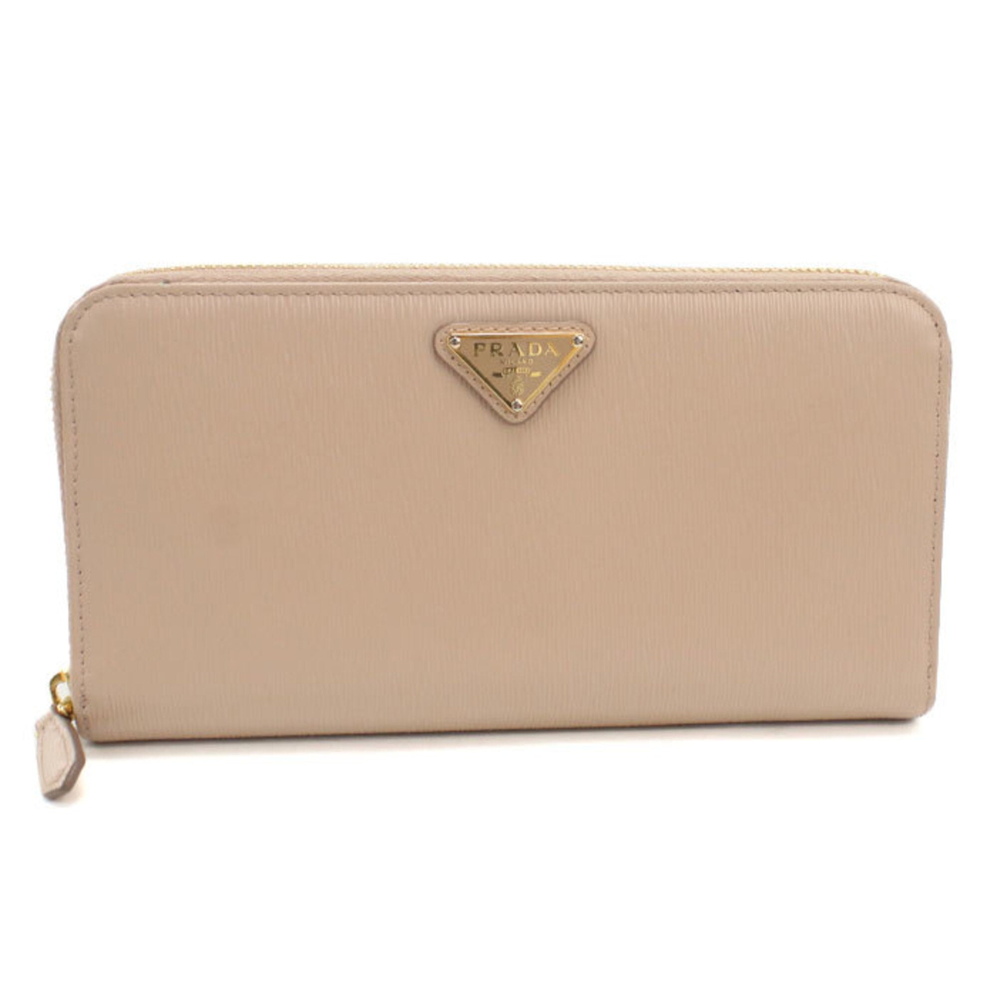 Prada Beige Leather Long Wallet (Bi-Fold) (Pre-Owned)