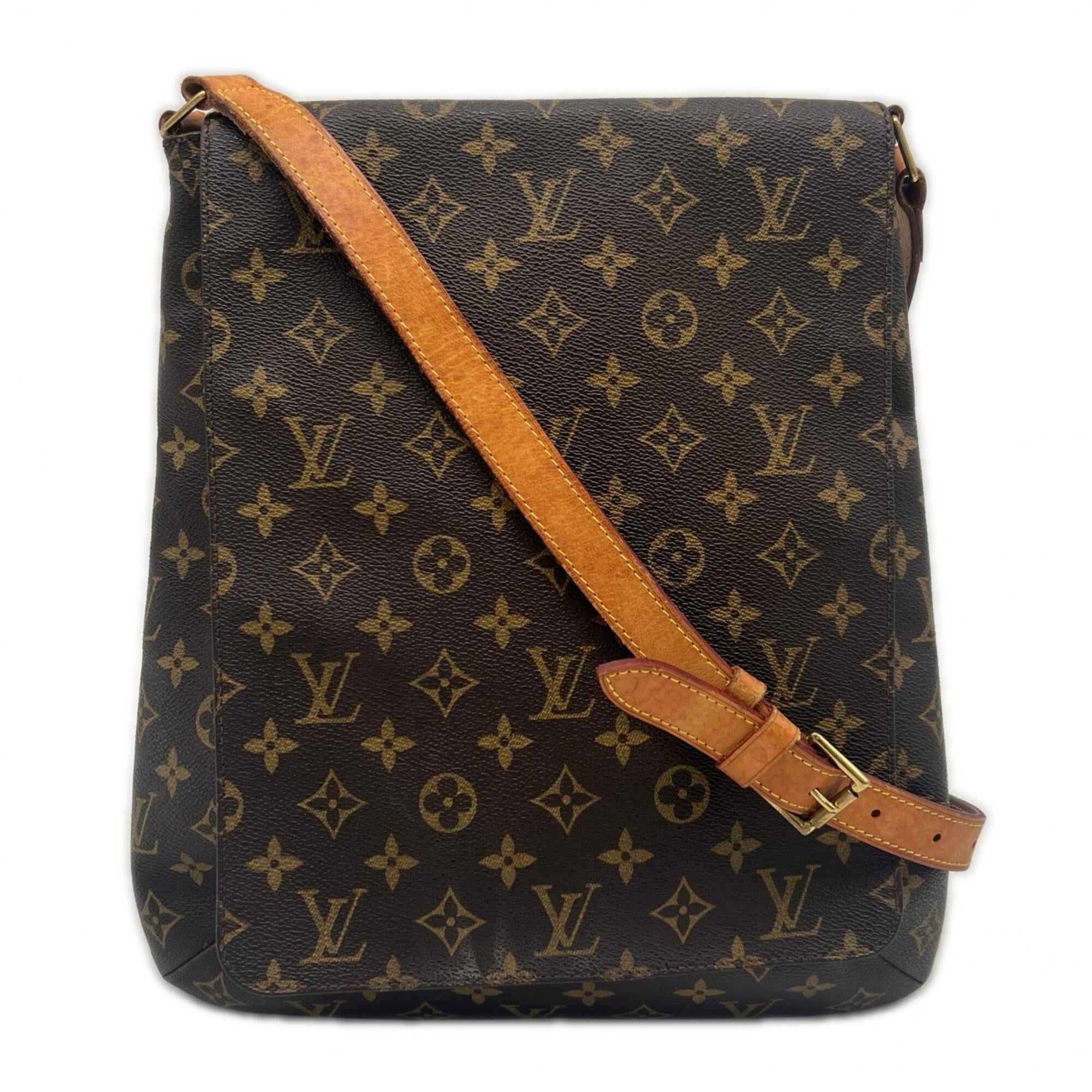 Louis Vuitton Beige Brown Monogram Coated Canvas Leather Shoulder Bag (Pre-Owned)