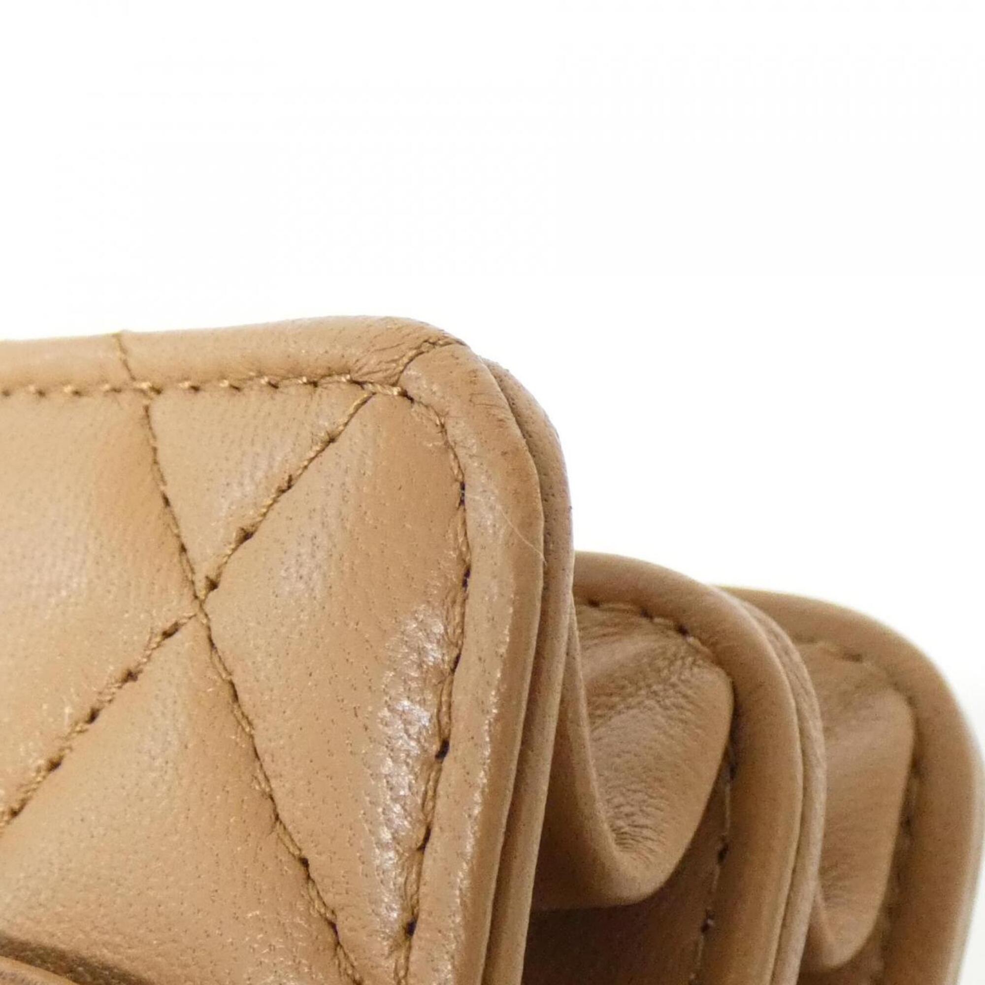 Chanel Dark Beige Leather Handbag Shoulder Bag (Pre-Owned)