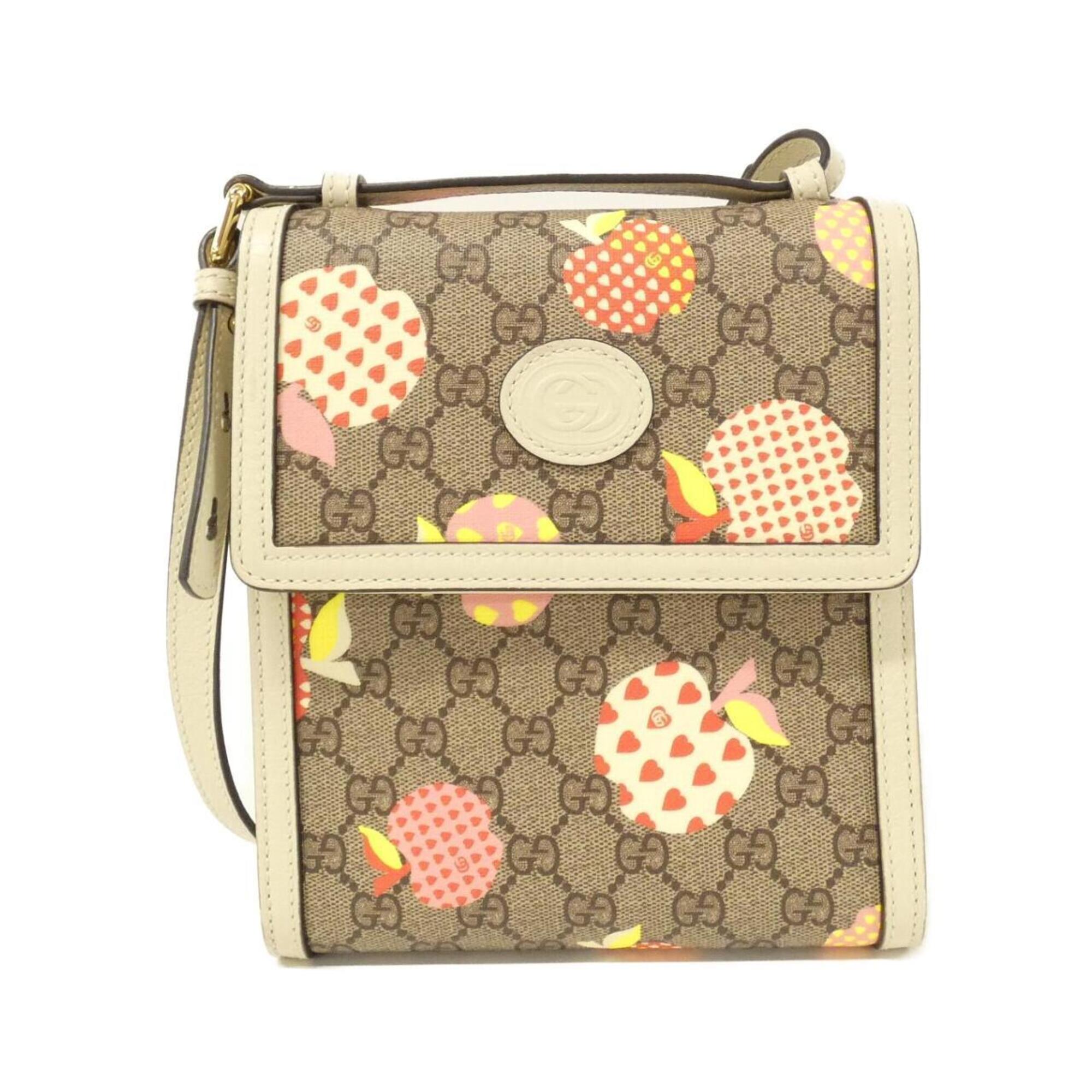 Gucci Beige White Gg Supreme Leather Shoulder Bag (Pre-Owned)