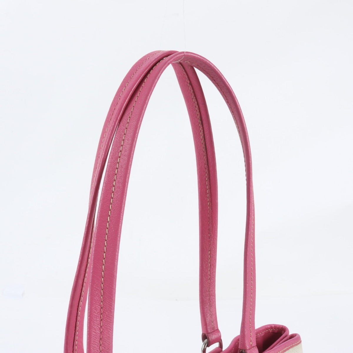 Prada Pink White Leather Canvas Shoulder Bag Tote Bag (Pre-Owned)