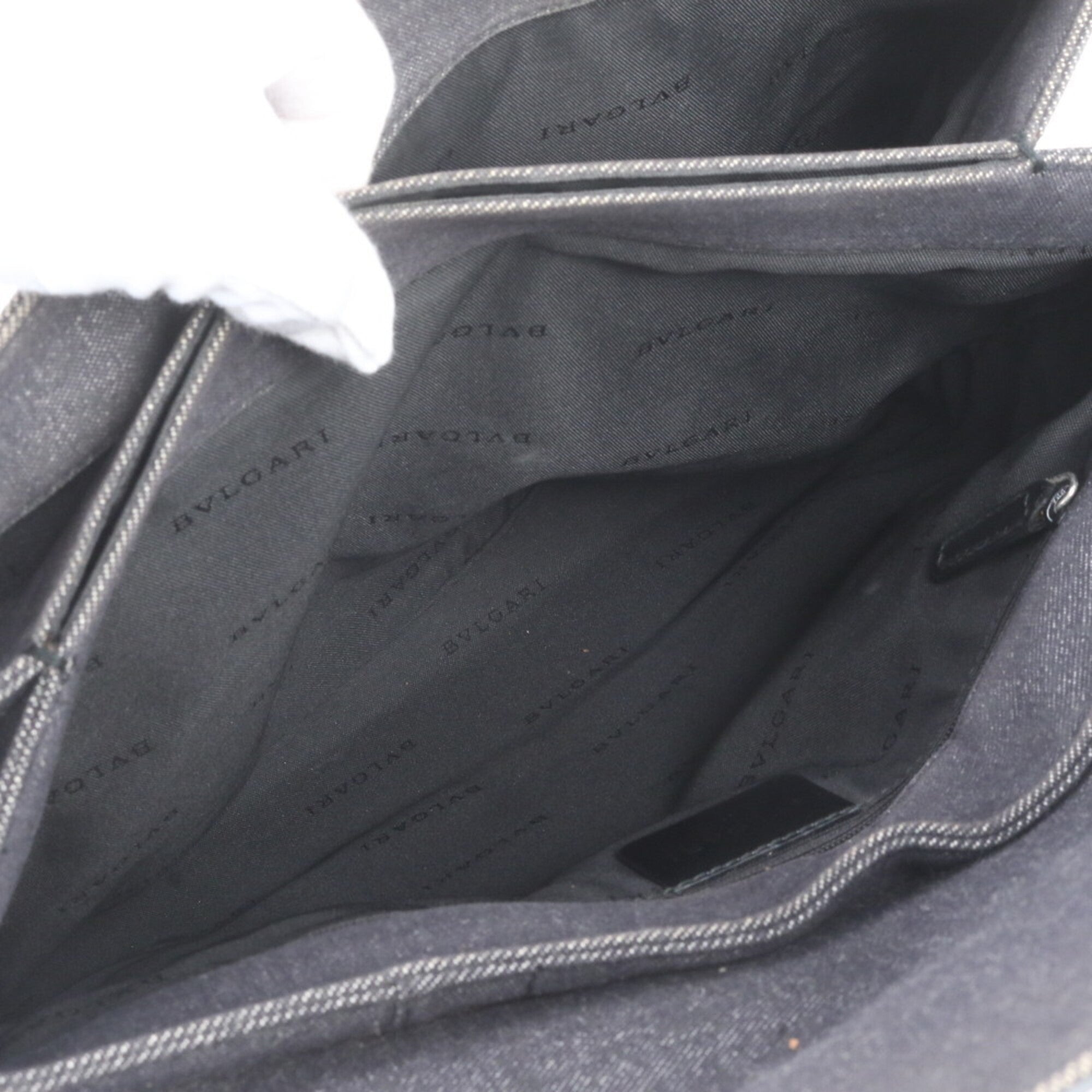 Bvlgari Black Gray Leather Canvas Handbag Shoulder Bag Tote Bag (Pre-Owned)
