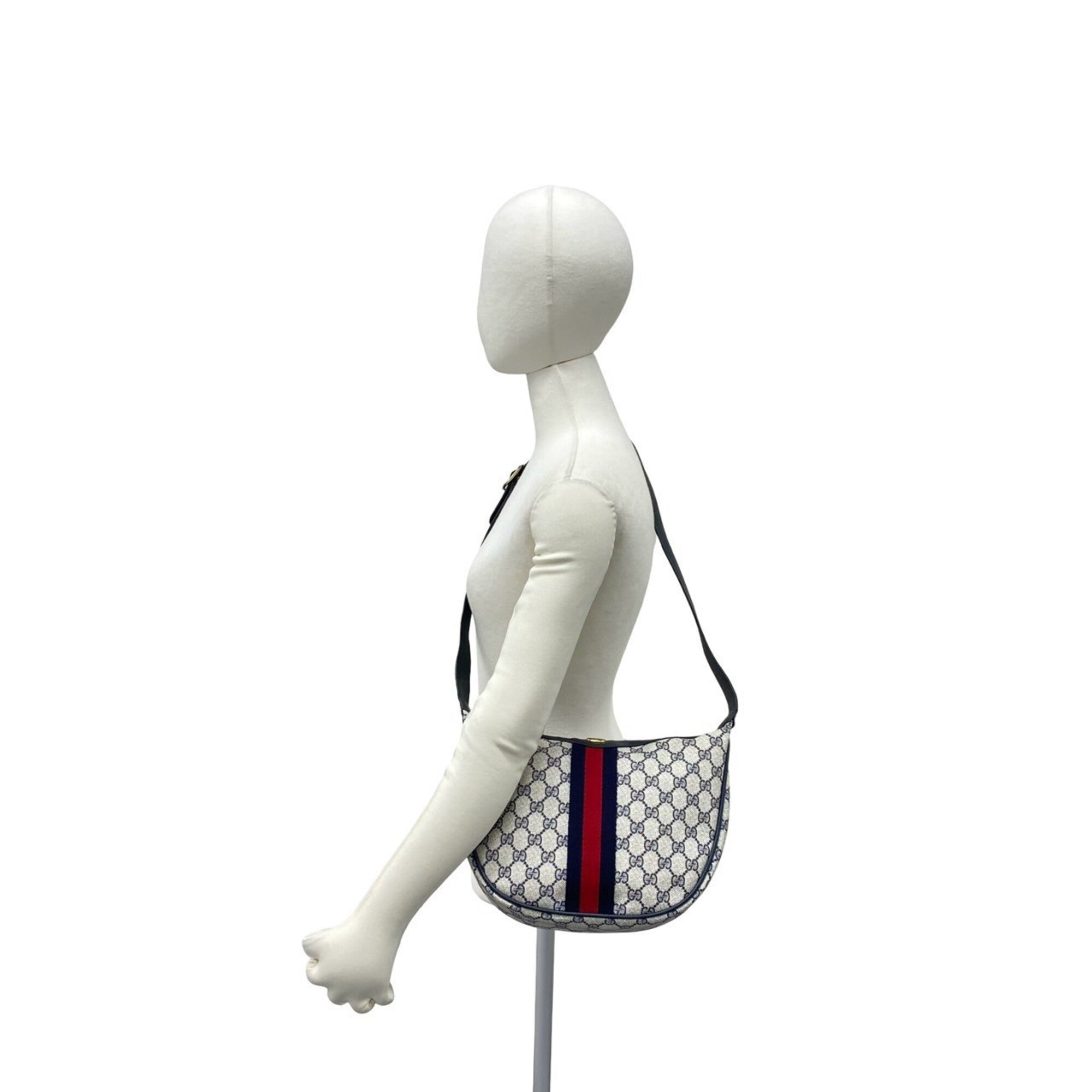 Gucci Navy Red Color Leather Pvc Shoulder Bag (Pre-Owned)