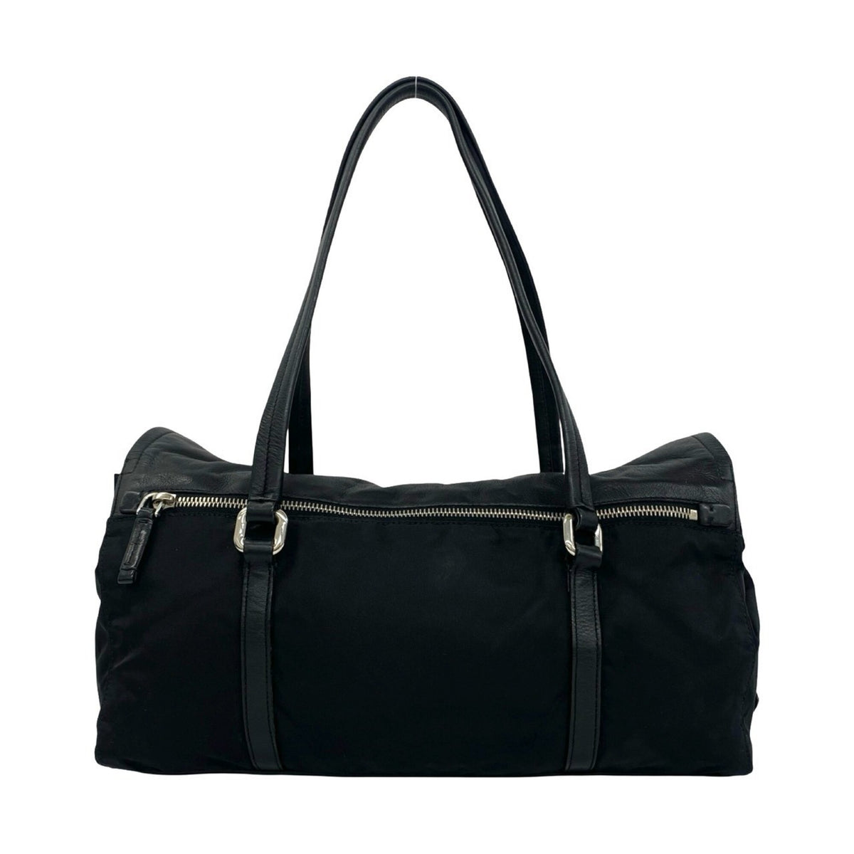 Prada Black Nylon Leather Shoulder Bag Tote Bag (Pre-Owned)