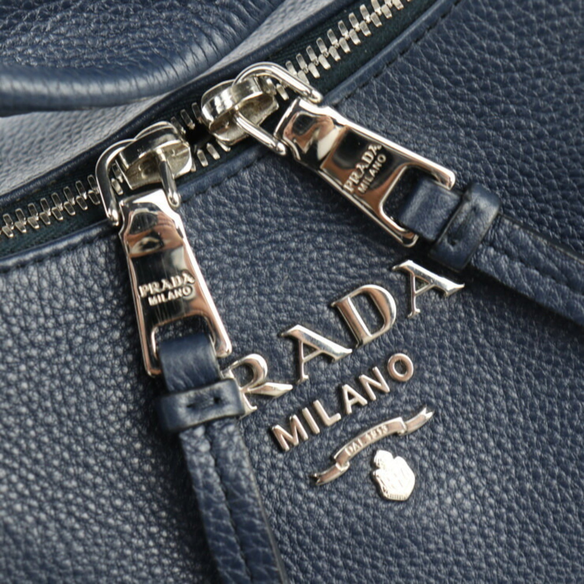Prada Navy Leather Handbag Shoulder Bag (Pre-Owned)