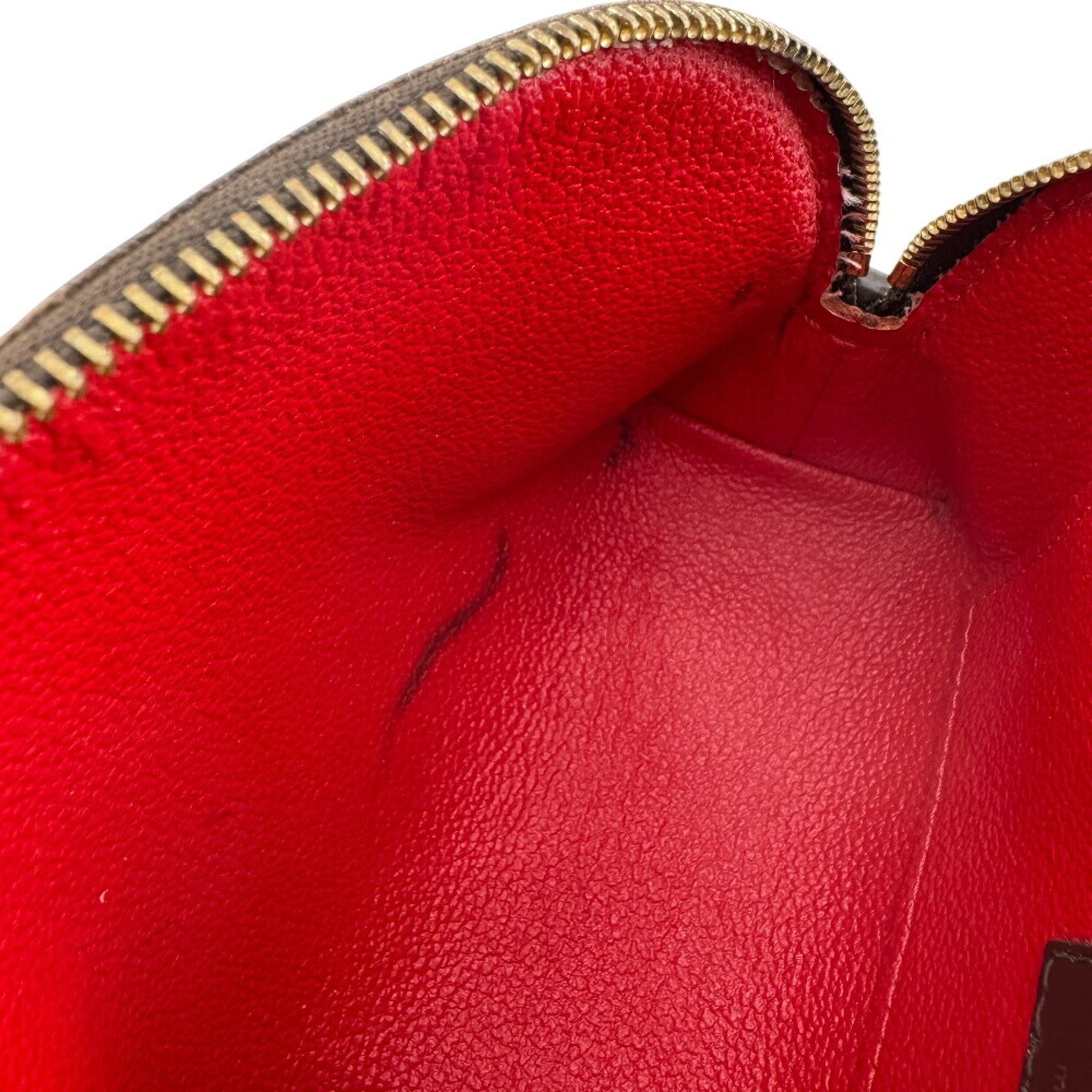 Louis Vuitton Brown Damier Canvas Red Color Leather Pouch (Pre-Owned)