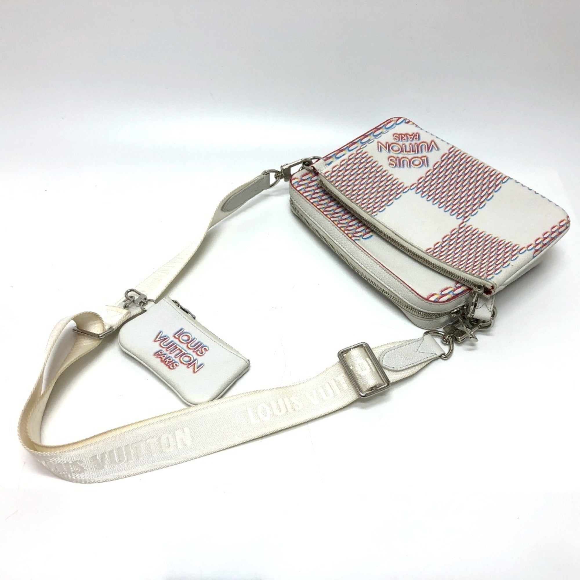 Louis Vuitton White Yellow Damier Canvas Pouch Shoulder Bag (Pre-Owned)