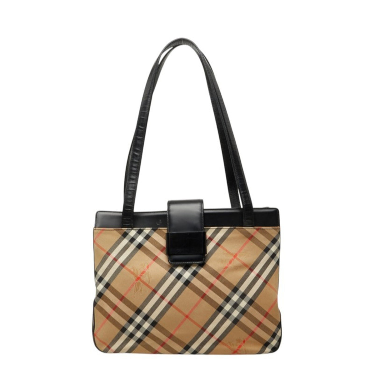 Burberry Beige Black Canvas Leather Tote Bag (Pre-Owned)
