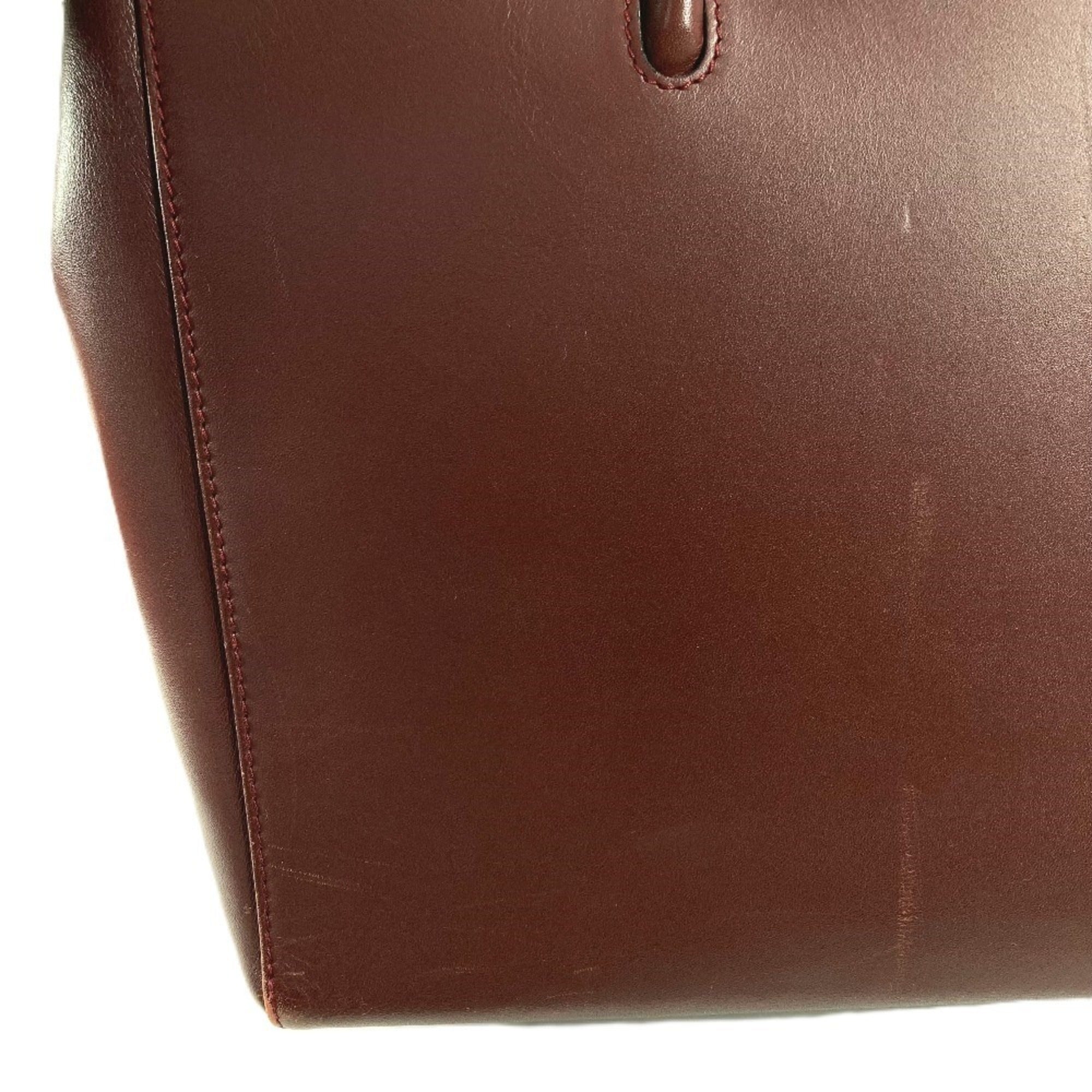 Cartier Must Wine Red Leather Shoulder Bag Tote Bag (Pre-Owned)