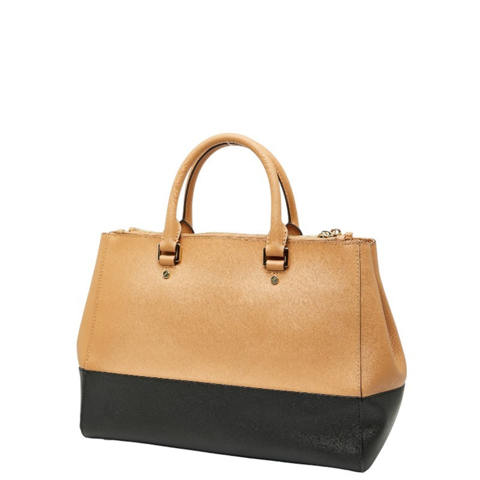 Michael Kors Beige Black Leather Shoulder Bag Tote Bag (Pre-Owned)