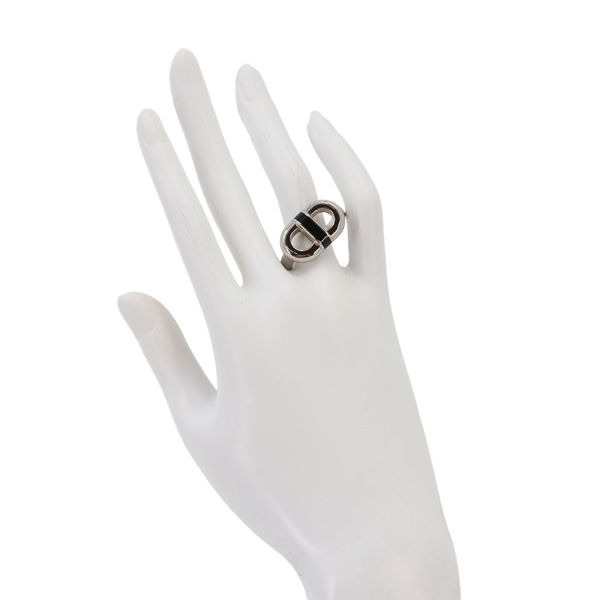 Hermes Silver Black Lacquer Metal Stainless Steel Band Ring (Pre-Owned)