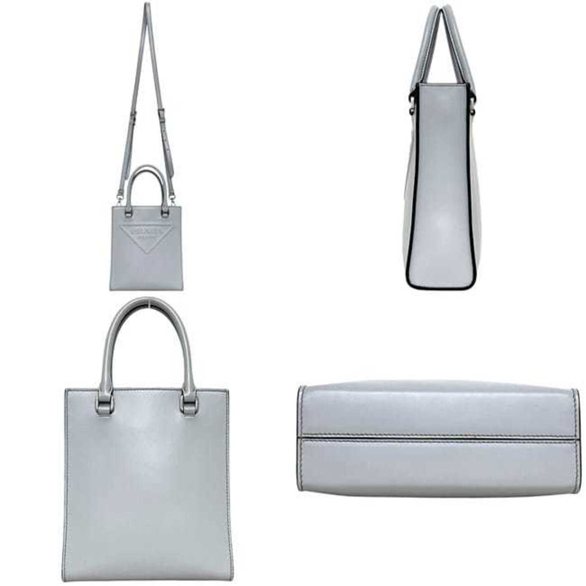 Prada Gray Leather Shoulder Bag (Pre-Owned)