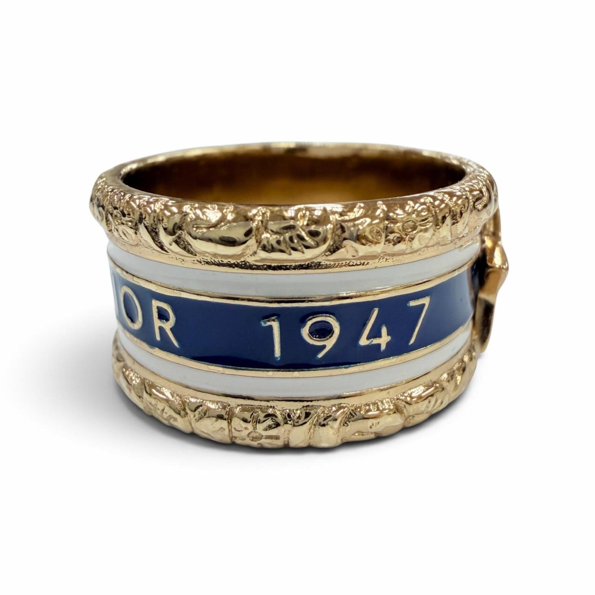 Christian Dior Gold Navy White Metal Band Ring (Pre-Owned)