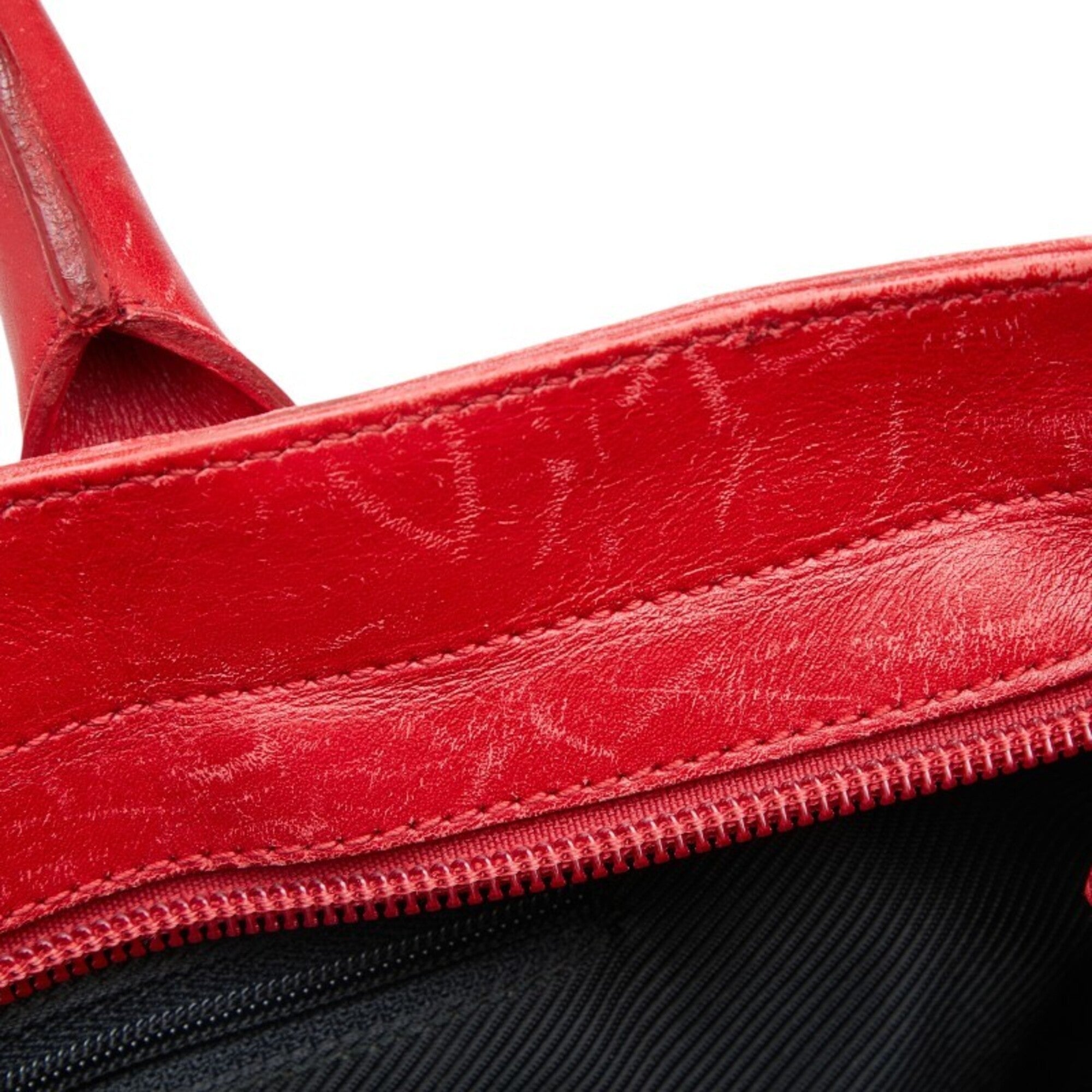Gucci Beige Red Color Canvas Leather Handbag Tote Bag (Pre-Owned)