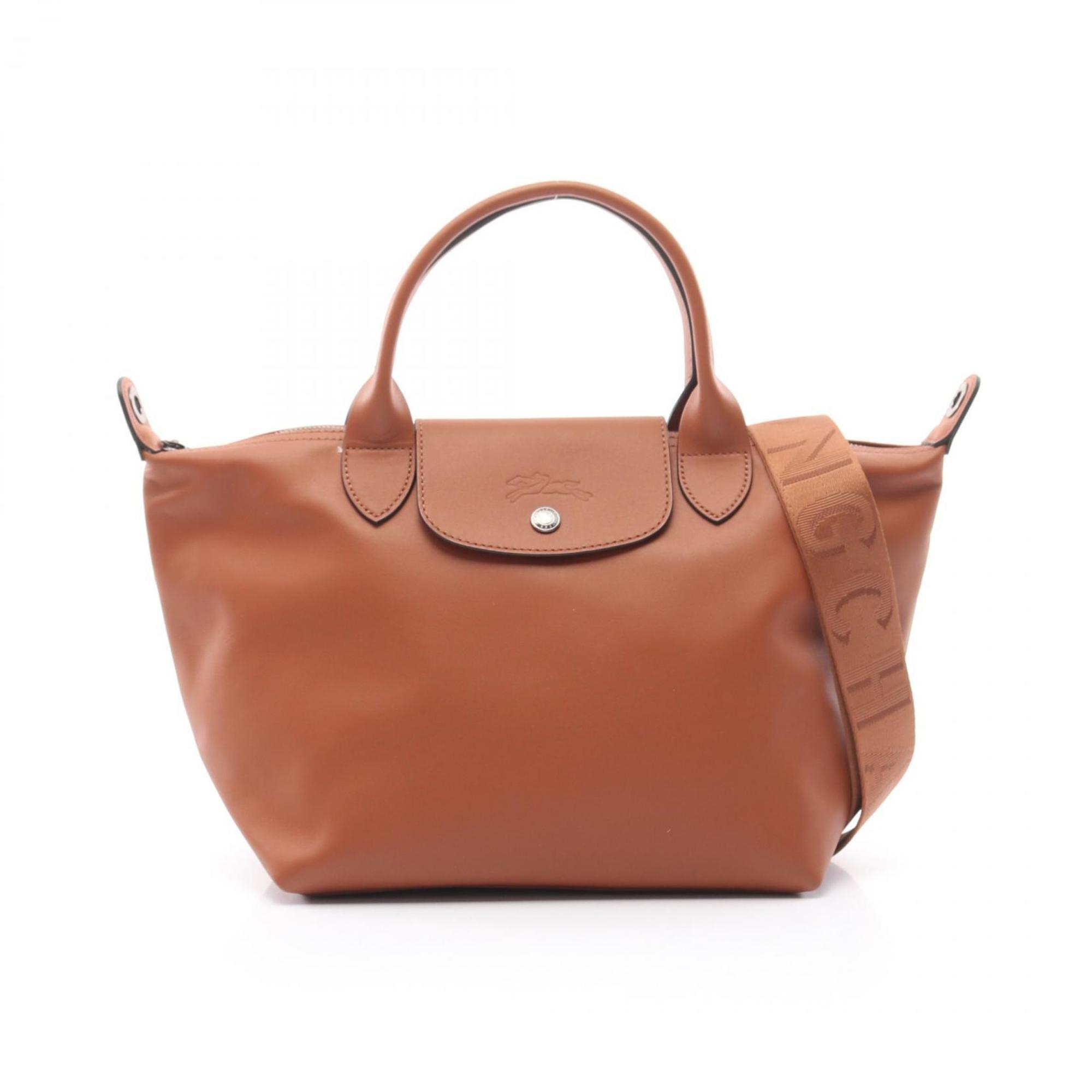 Longchamp Le Pliage Brown Leather Handbag (Pre-Owned)