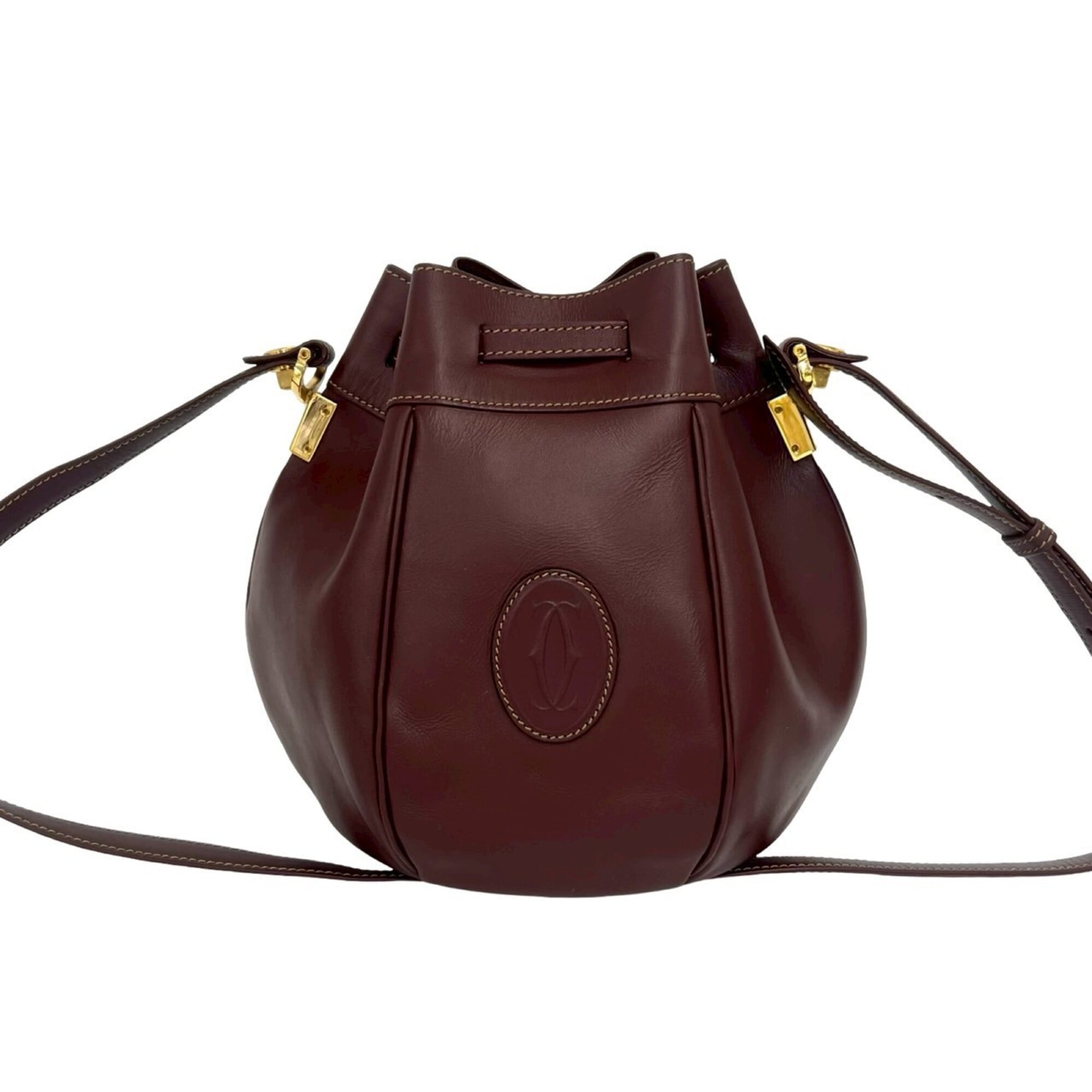 Cartier Wine Red Leather Pochette Shoulder Bag (Pre-Owned)