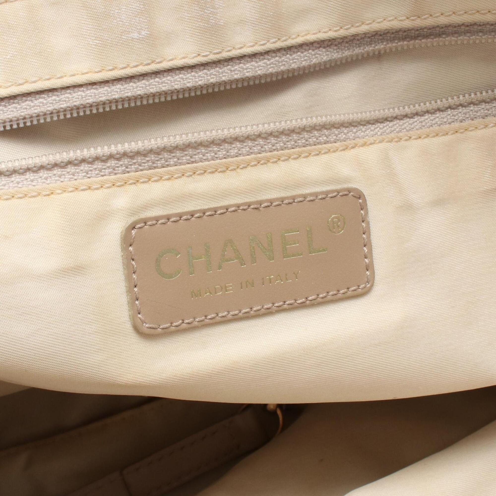 Chanel Beige Leather Nylon Canvas Handbag Tote Bag (Pre-Owned)
