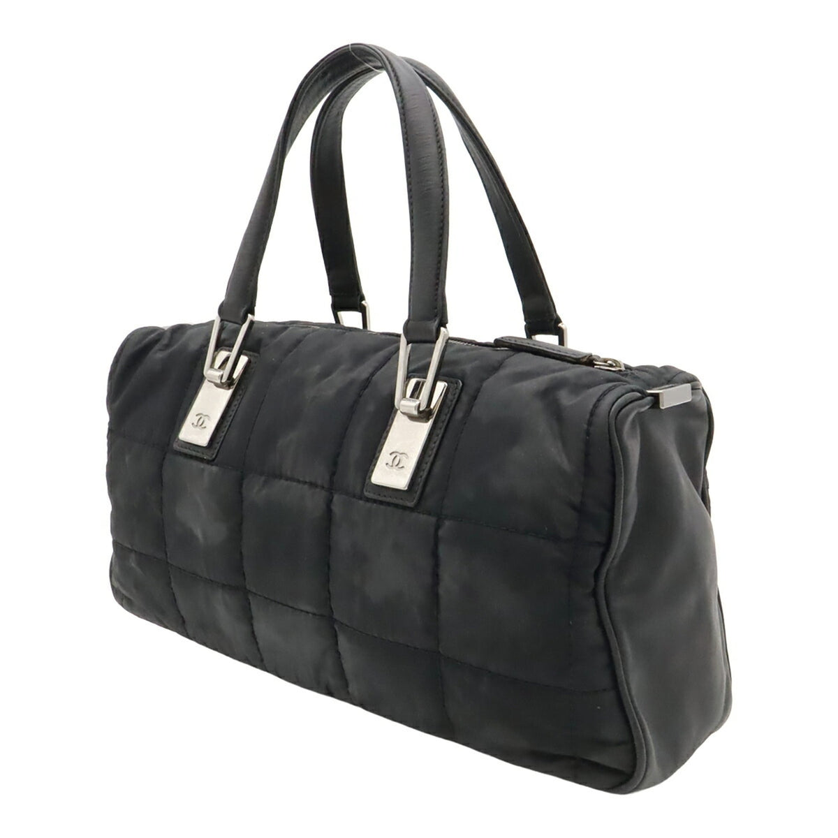 Chanel Chocolate Bar Black Nylon Leather Handbag (Pre-Owned)