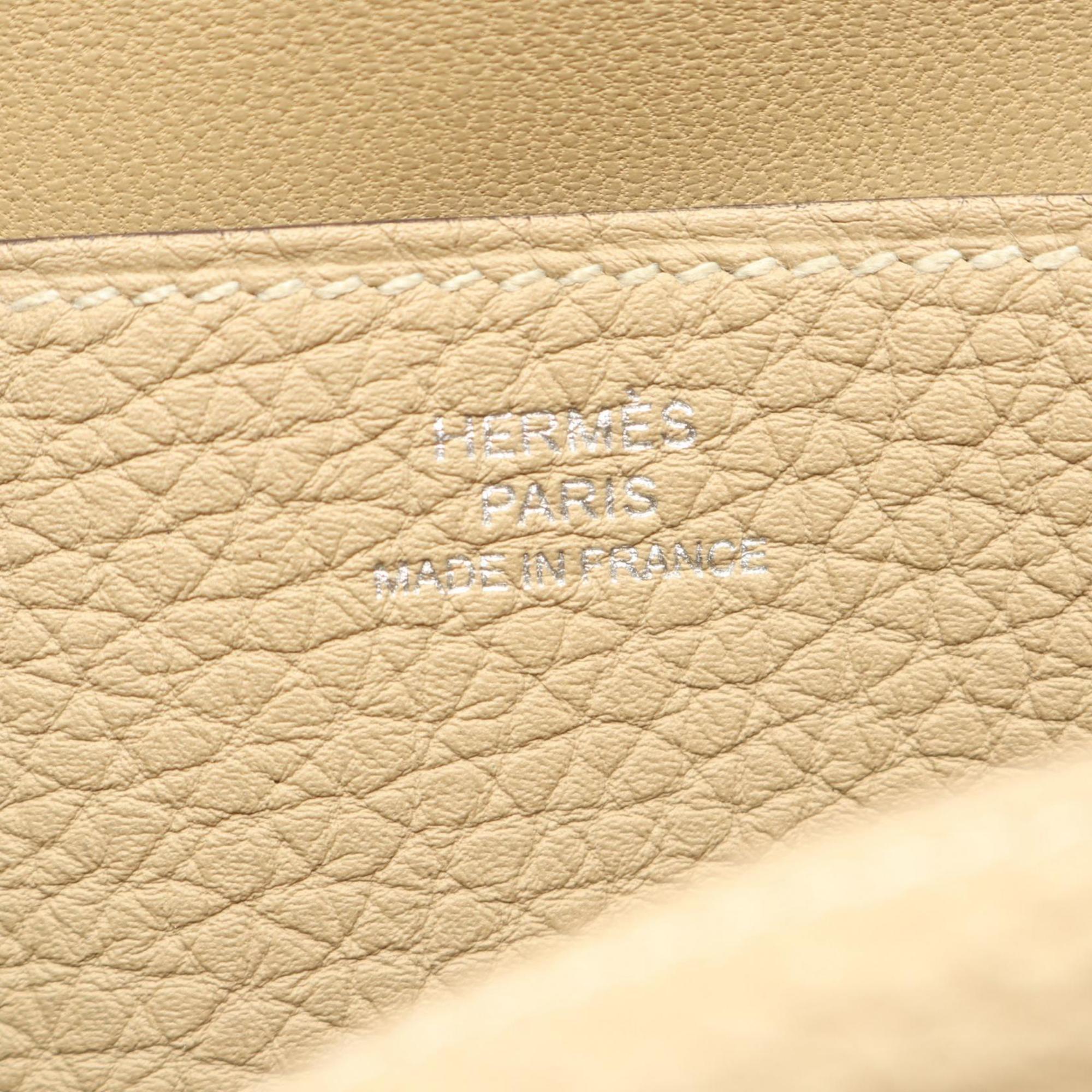 Hermes Beige Taurillon Clemence Leather Long Wallet (Bi-Fold) (Pre-Owned)