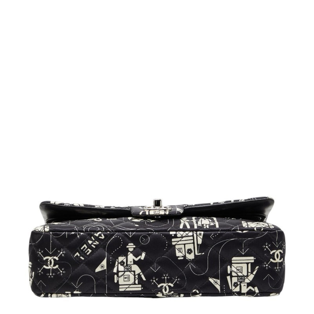 Chanel Black White Satin Leather Shoulder Bag (Pre-Owned)