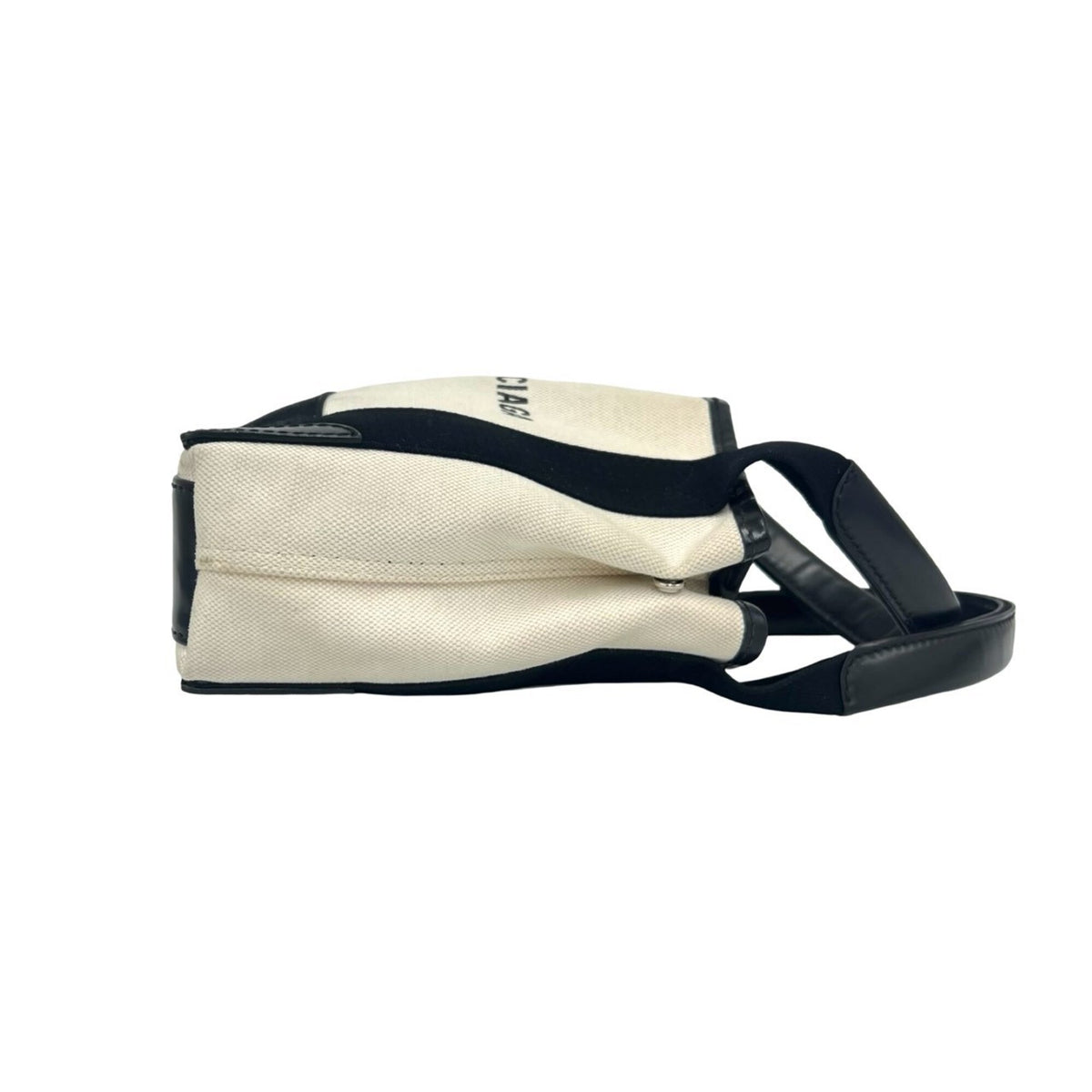 Balenciaga Black Ivory Canvas Leather Handbag Tote Bag (Pre-Owned)