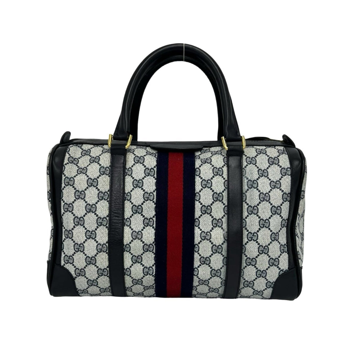 Gucci Navy Red Color Leather Pvc Boston Bag Handbag (Pre-Owned)
