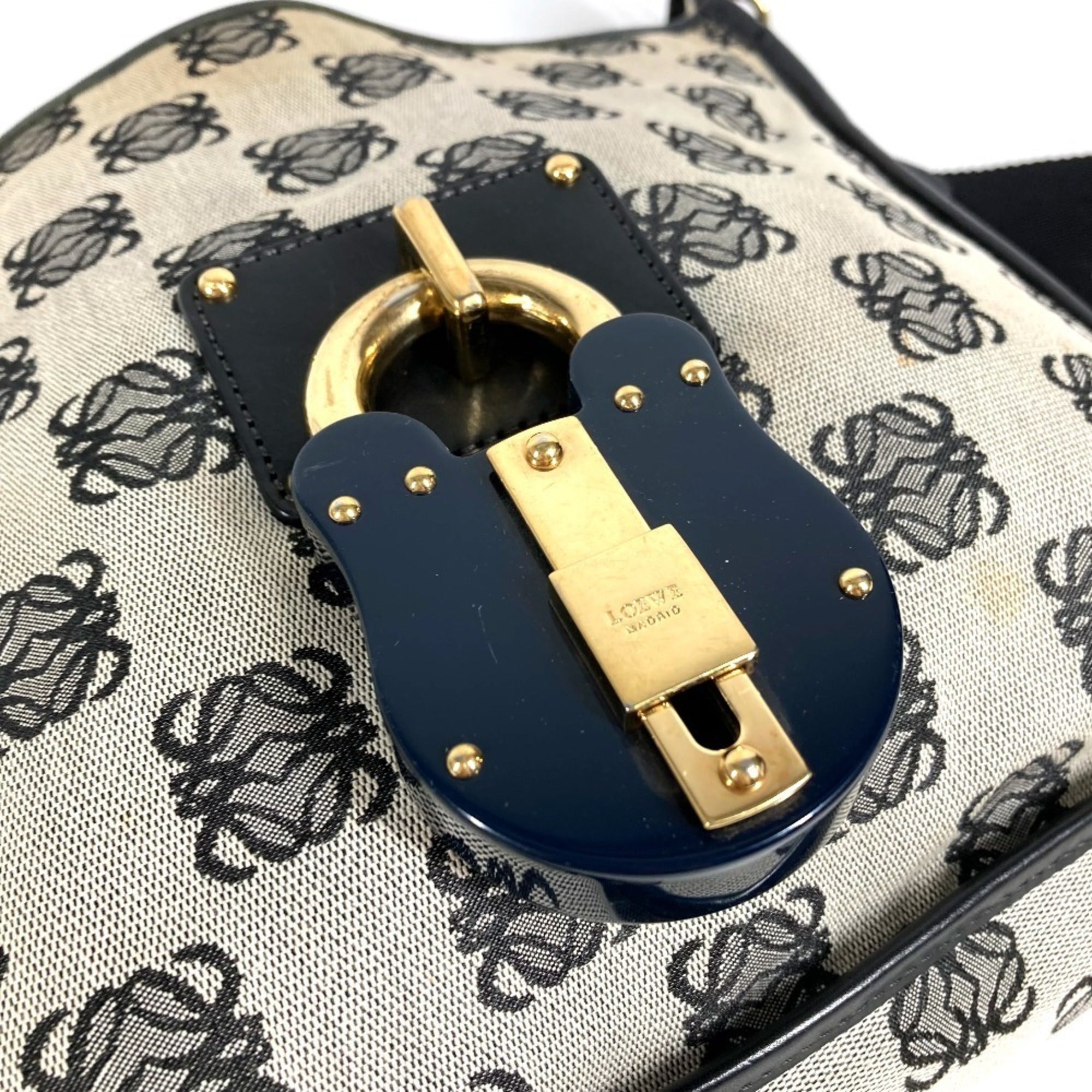 Loewe Black Gray Leather Canvas Shoulder Bag (Pre-Owned)