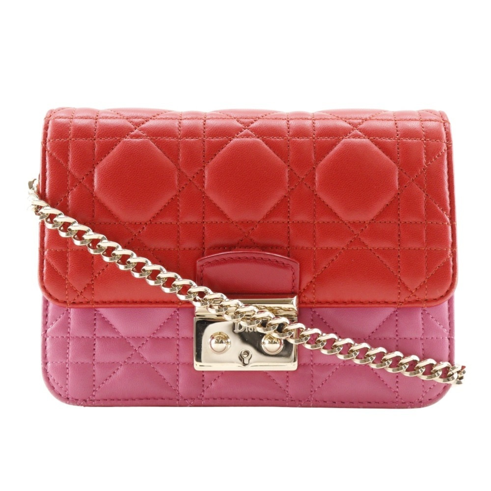 Christian Dior Pink Red Color Leather Shoulder Bag (Pre-Owned)