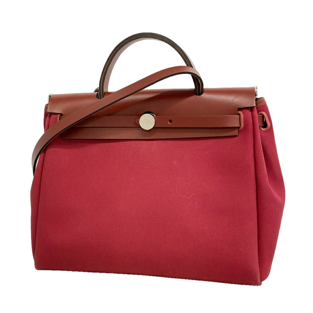 Hermes Red Color Toile Officier Handbag (Pre-Owned)