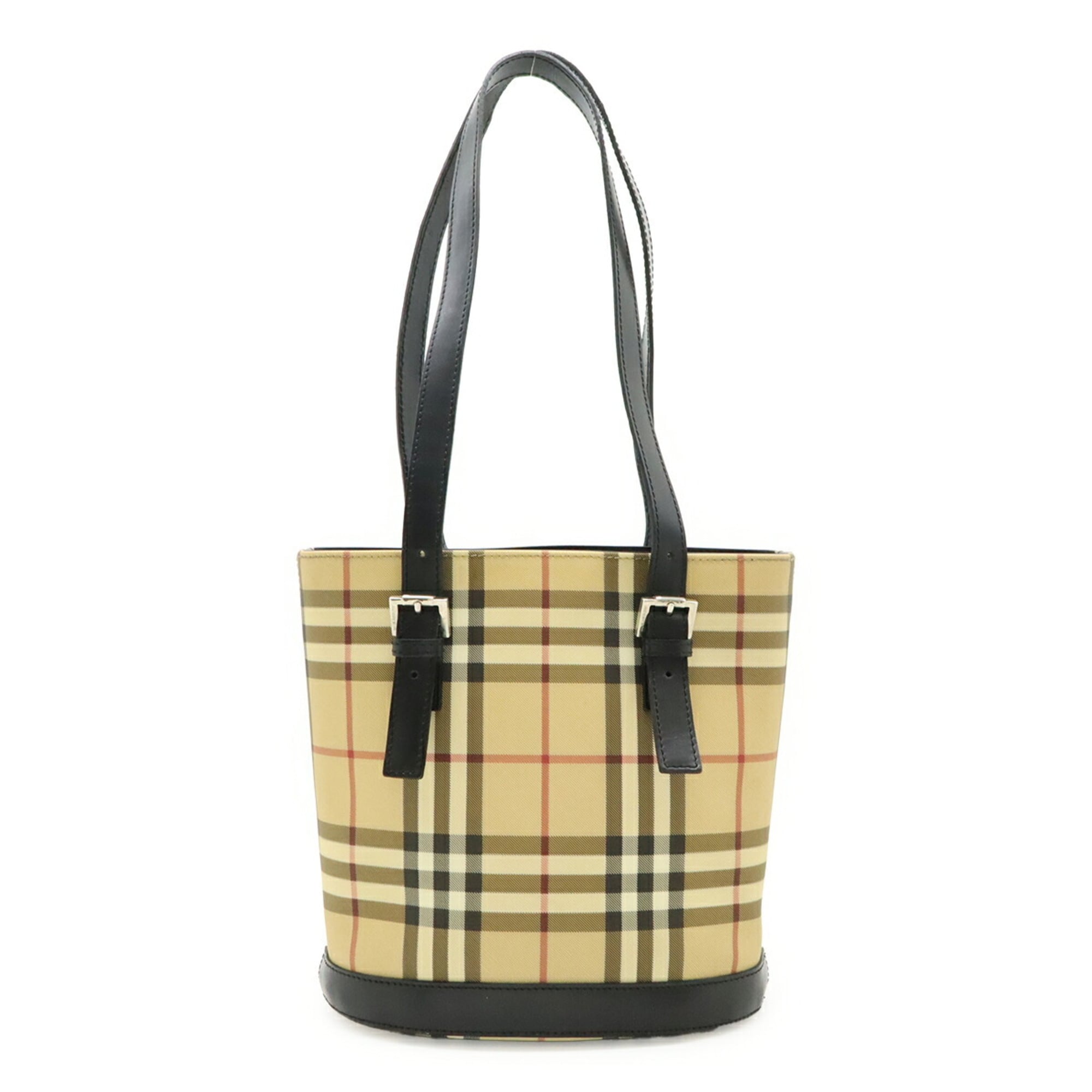 Burberry Beige Black Bordeaux Coated Canvas Leather Shoulder Bag Tote Bag (Pre-Owned)