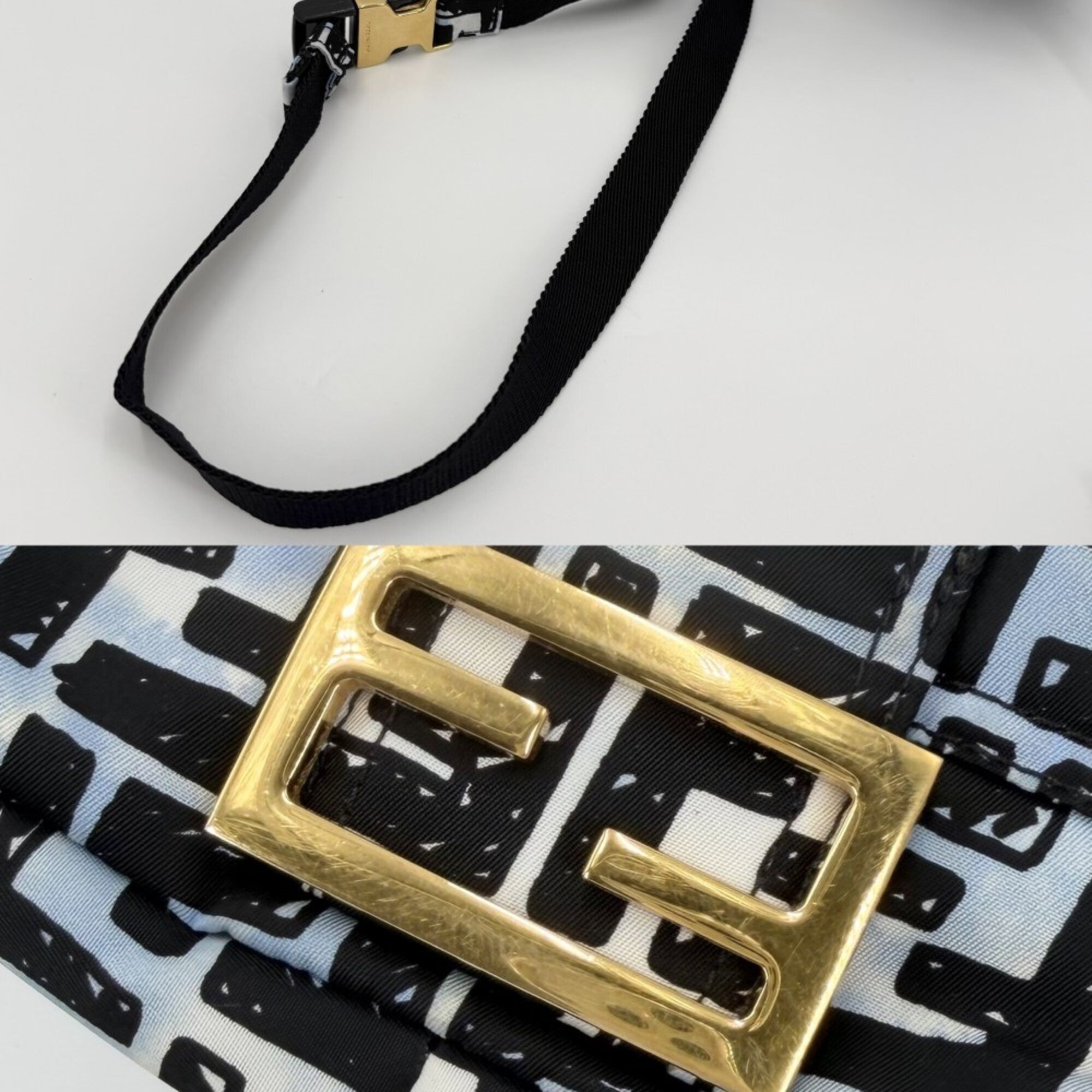 Fendi Black Blue White Nylon Shoulder Bag Sling Bag (Pre-Owned)