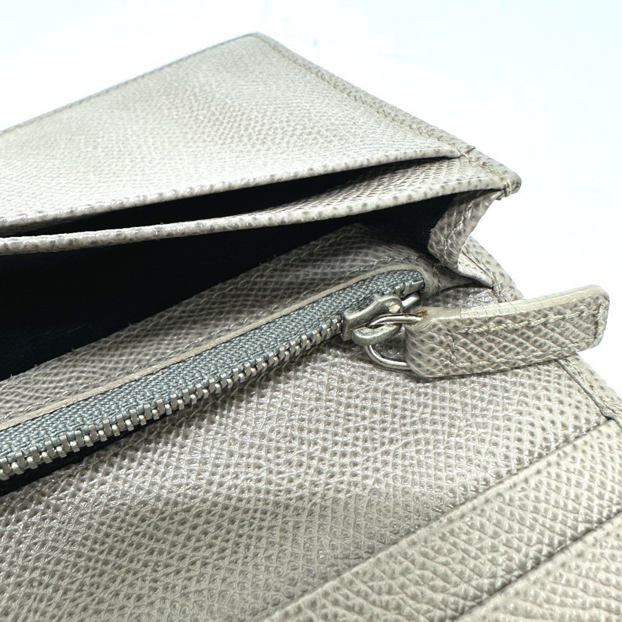 Bvlgari Gray Leather Long Wallet (Bi-Fold) (Pre-Owned)